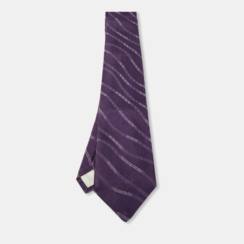 

Versace Purple Greca Pattern Silk Traditional Tie