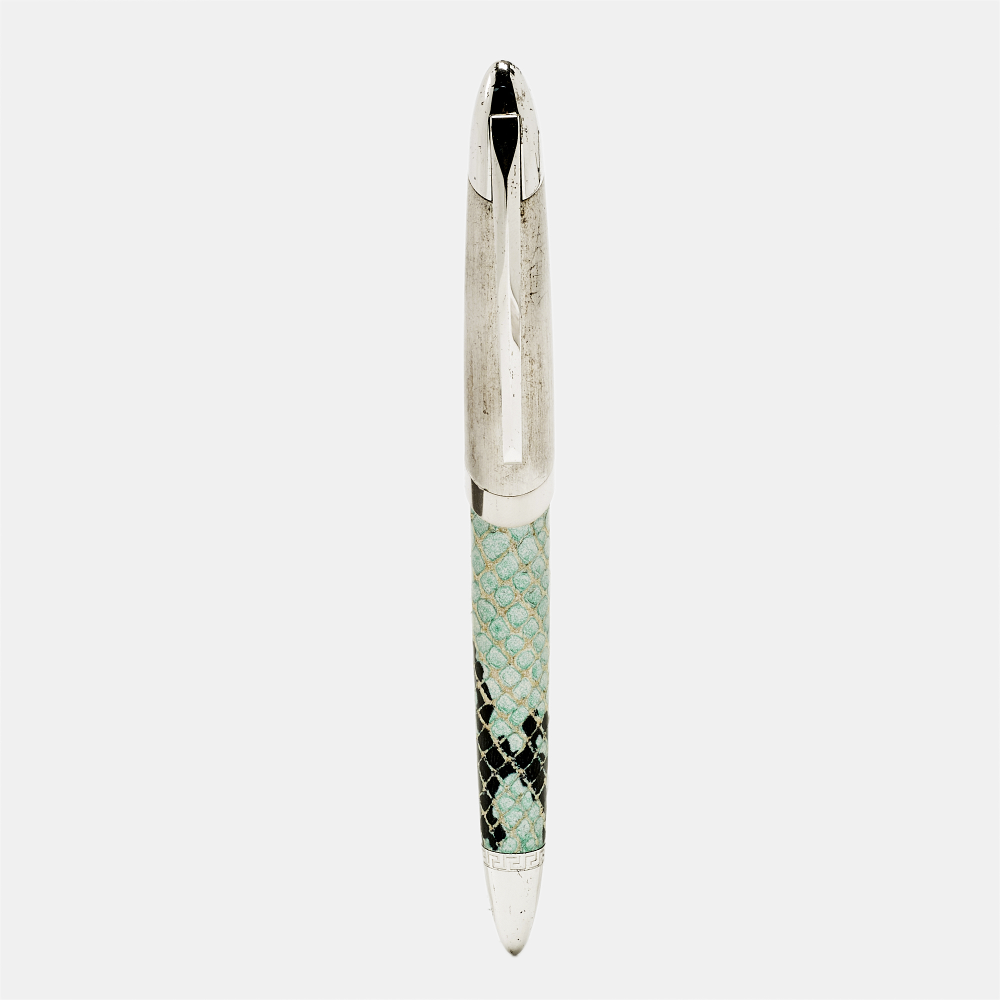 

Versace Leather Silver Tone Ballpoint Pen