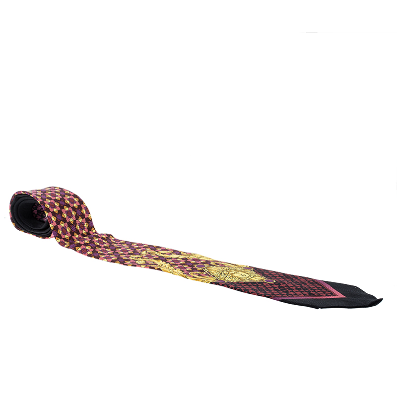 Pre Owned ربطة عنق غاني فيرساتشي فينتدج حرير جاكارد بنقوش ميدوسا وأشكال هندسية متعددة الألوان