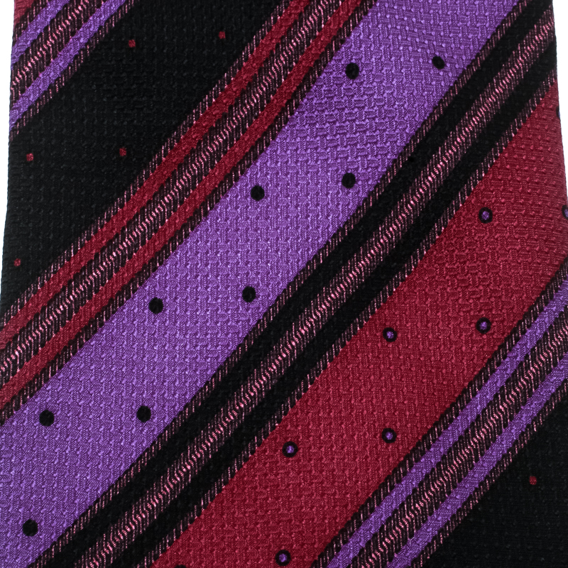 

Gianni Versace Vintage Multicolor Diagonal Striped and Dotted Silk Jacquard Tie