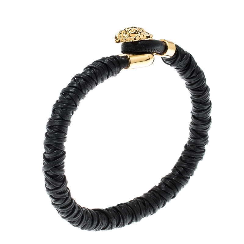 

Versace Medusa Black Woven Leather Gold Tone Bracelet