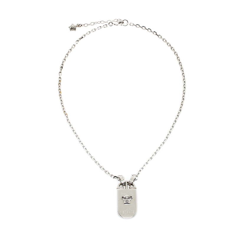 

Versace Medusa Silver Tone Tag Pendant Necklace