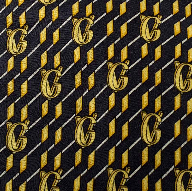 

Versace Vintage Grey and Yellow Printed Silk Traditional Tie, Multicolor