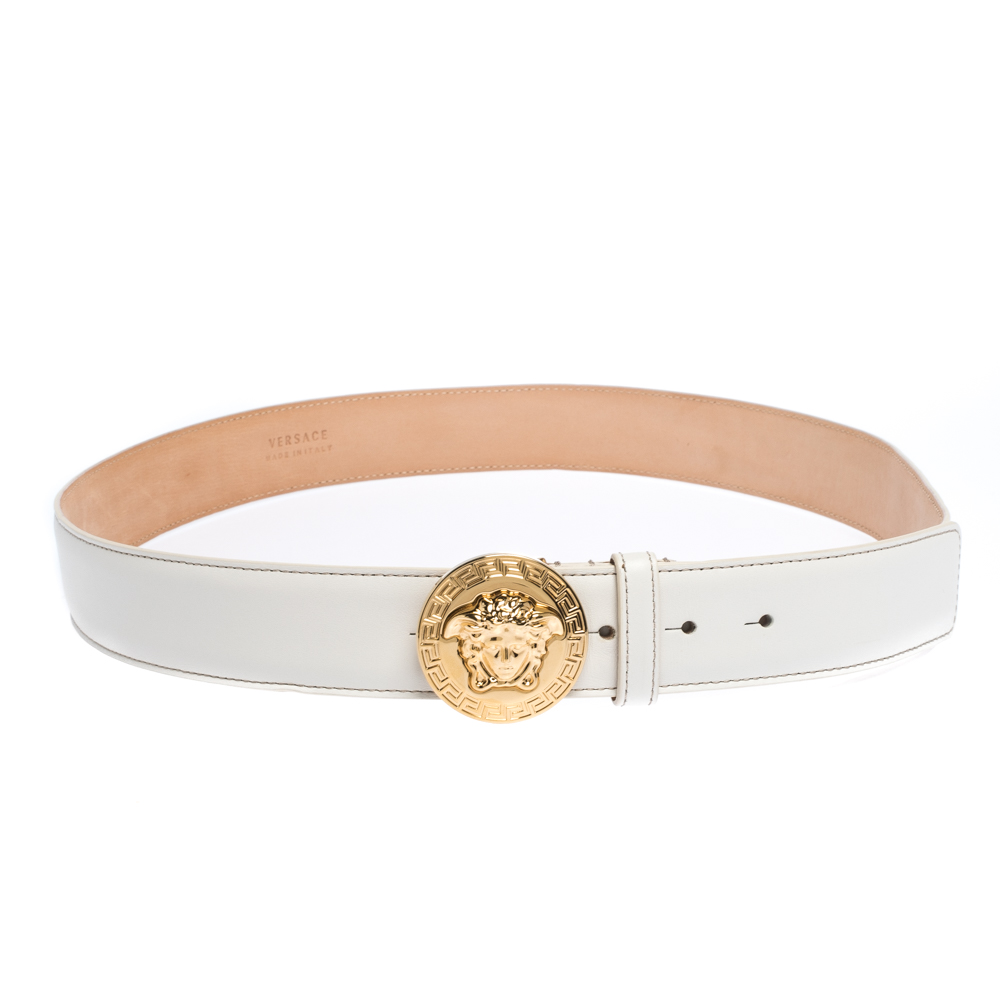 Versace Leather Belt In White