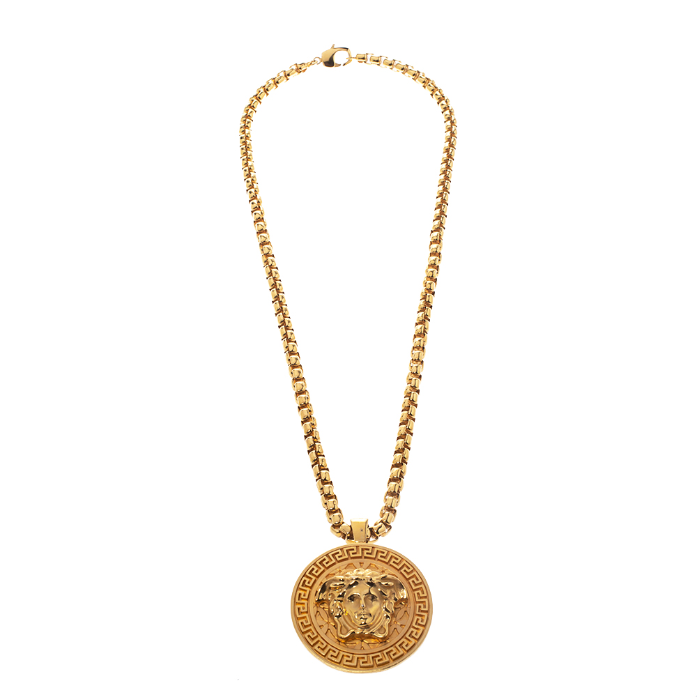 

Versace Medusa Gold Tone Chain Link Medallion Pendant Necklace