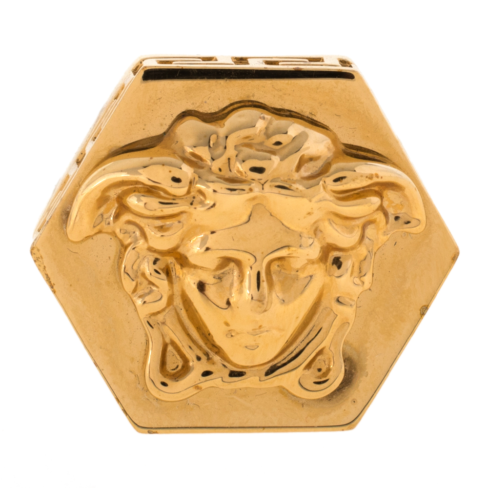 

Versace Greca Patterned Medusa Hexagonal Ring Size EU 58, Gold