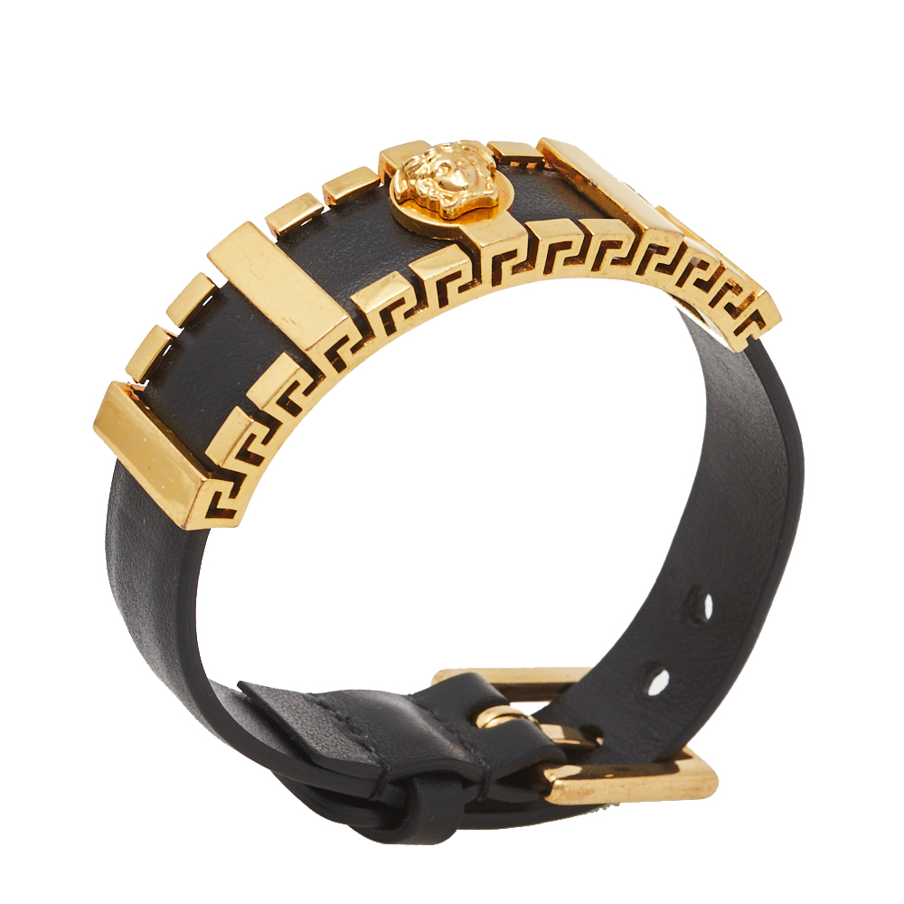 

Versace Black Leather Medusa Plaque Wrap Bracelet