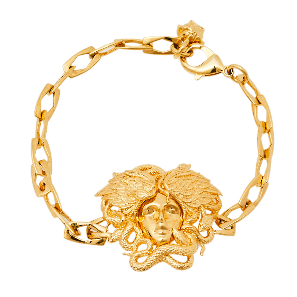 Pre-owned Versace Gold Tone Medusa Serpentine Wings Icon Bracelet