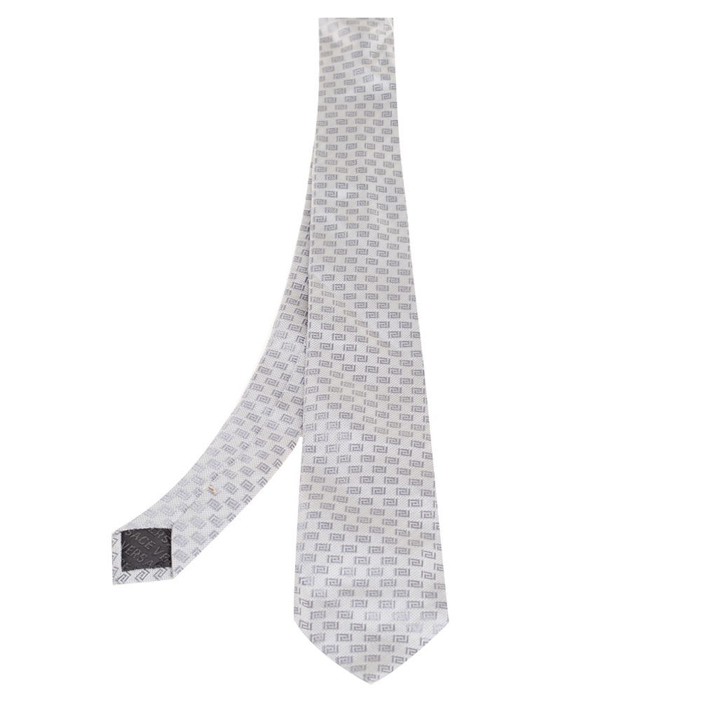 Pre-owned Versace Grey Greca Patterned Silk Tie