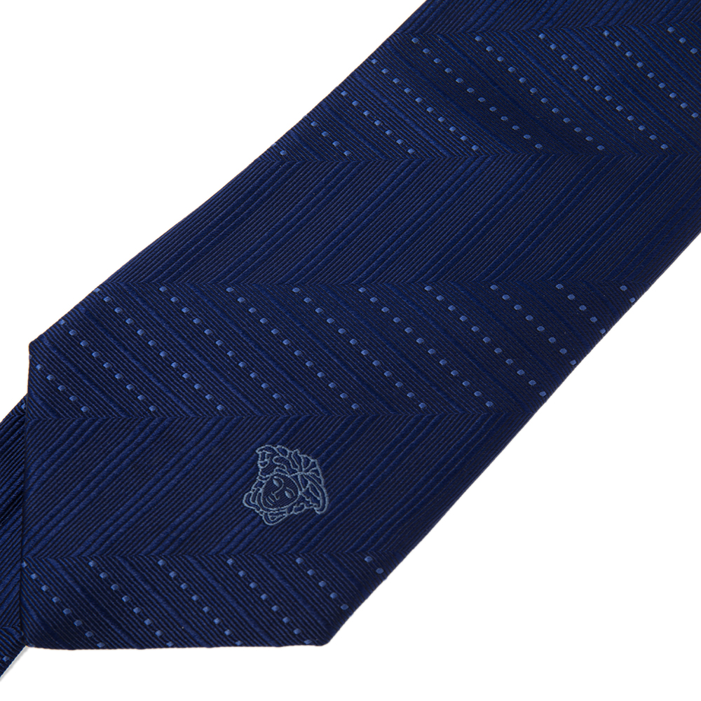 

Versace Blue Striped Medusa Detail Silk Tie