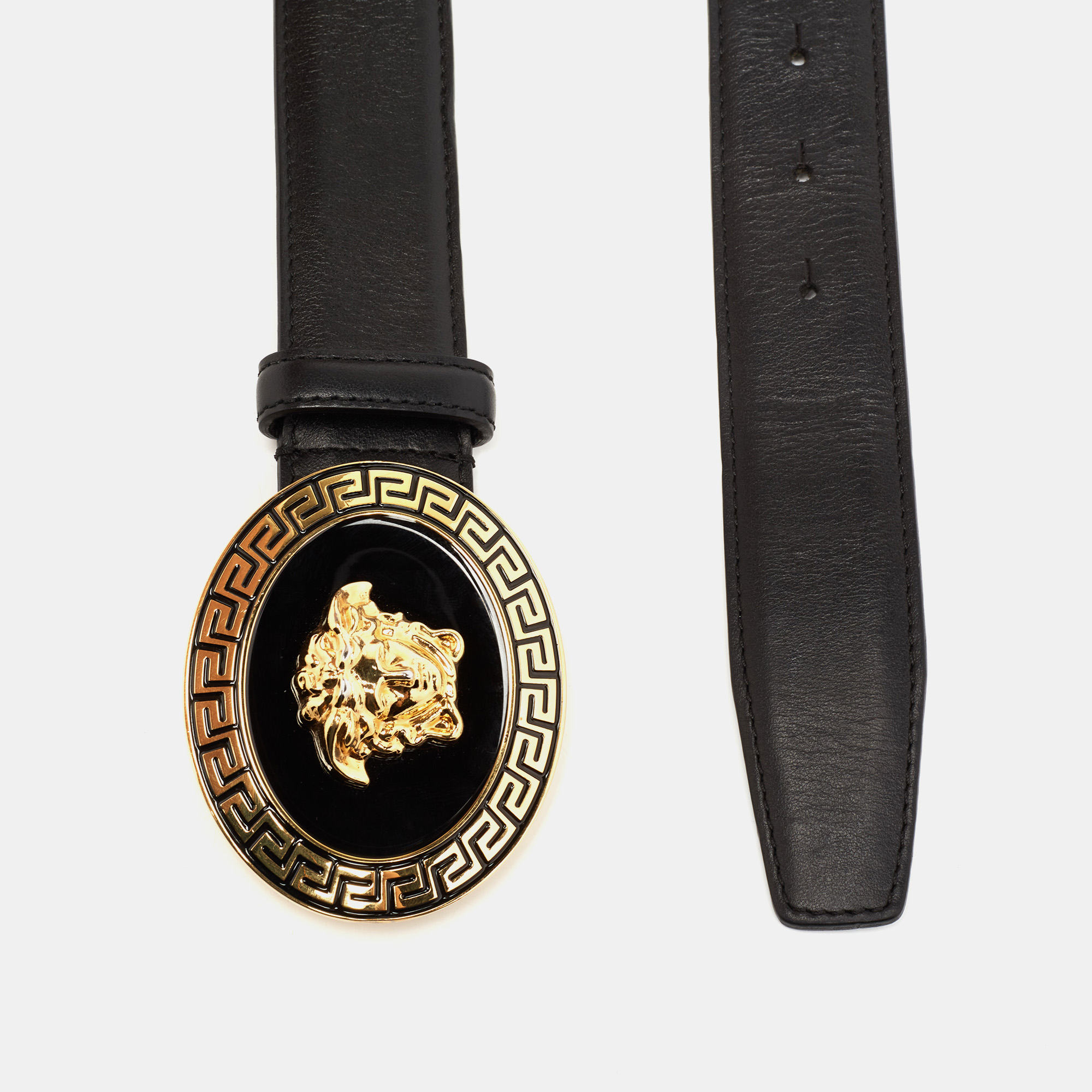 

Versace Black Leather Medusa Buckle Belt