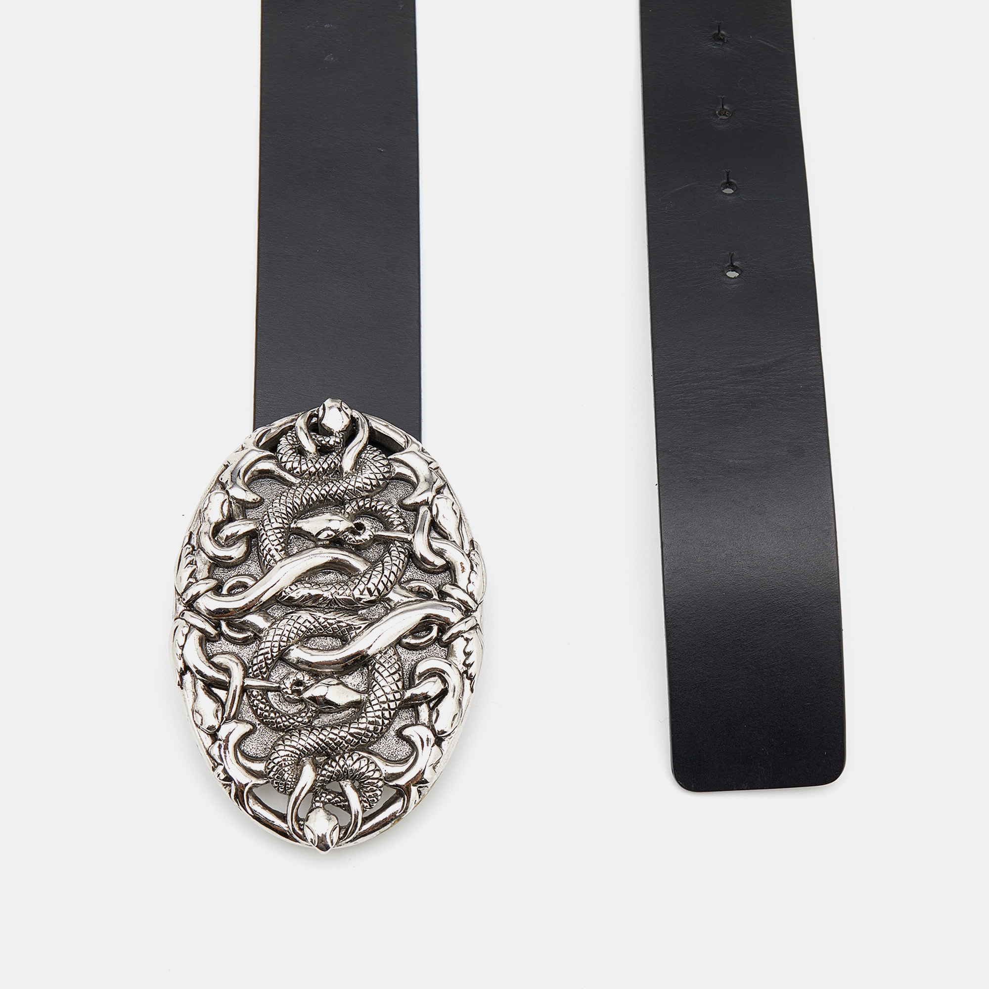 

Versace Black Leather Snake Buckle Belt