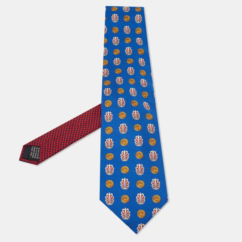 Pre-owned Versace Gianni  Vintage Blue & Red Logo Printed Jacquard Tie