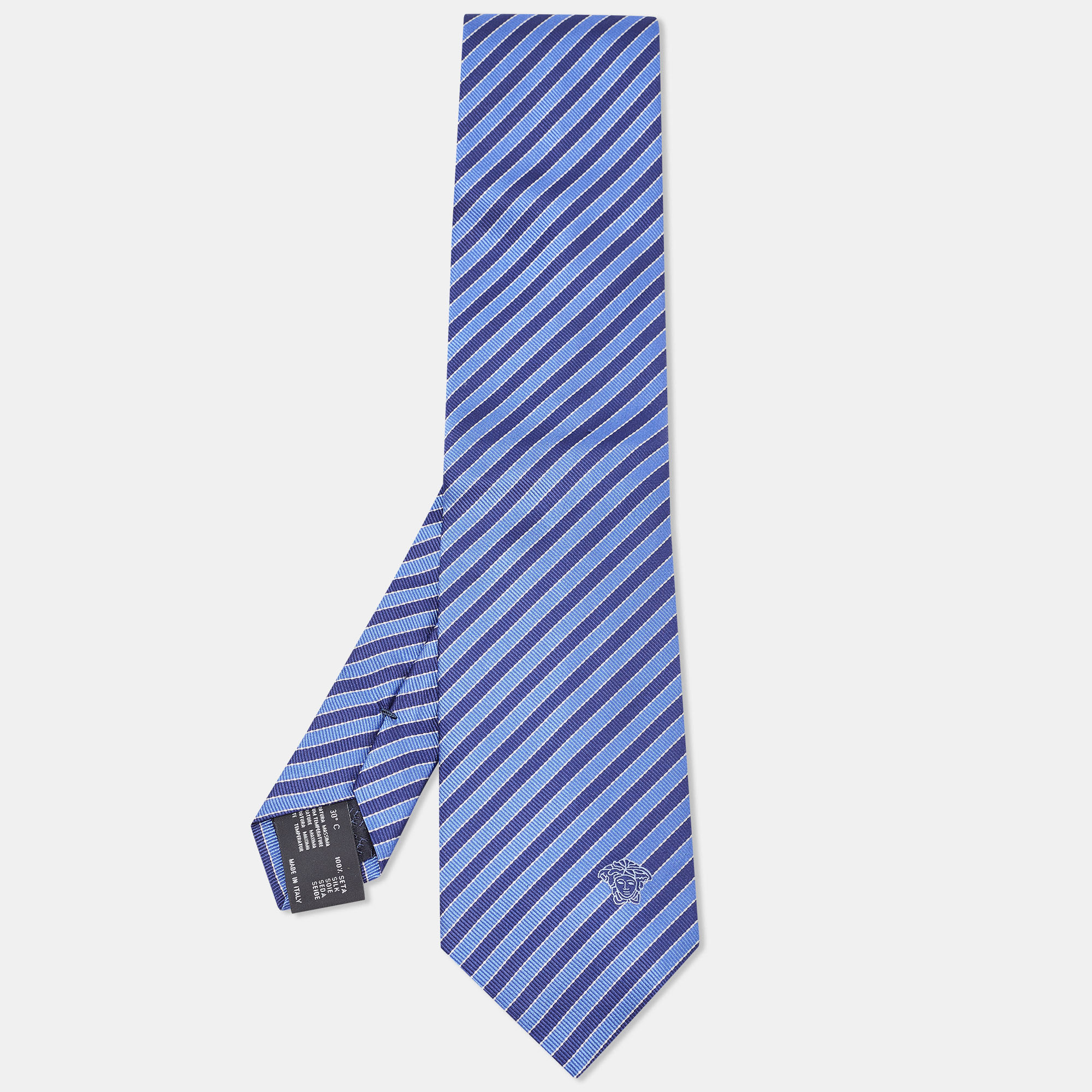 

Versace Blue Diagonal Striped Silk Tie