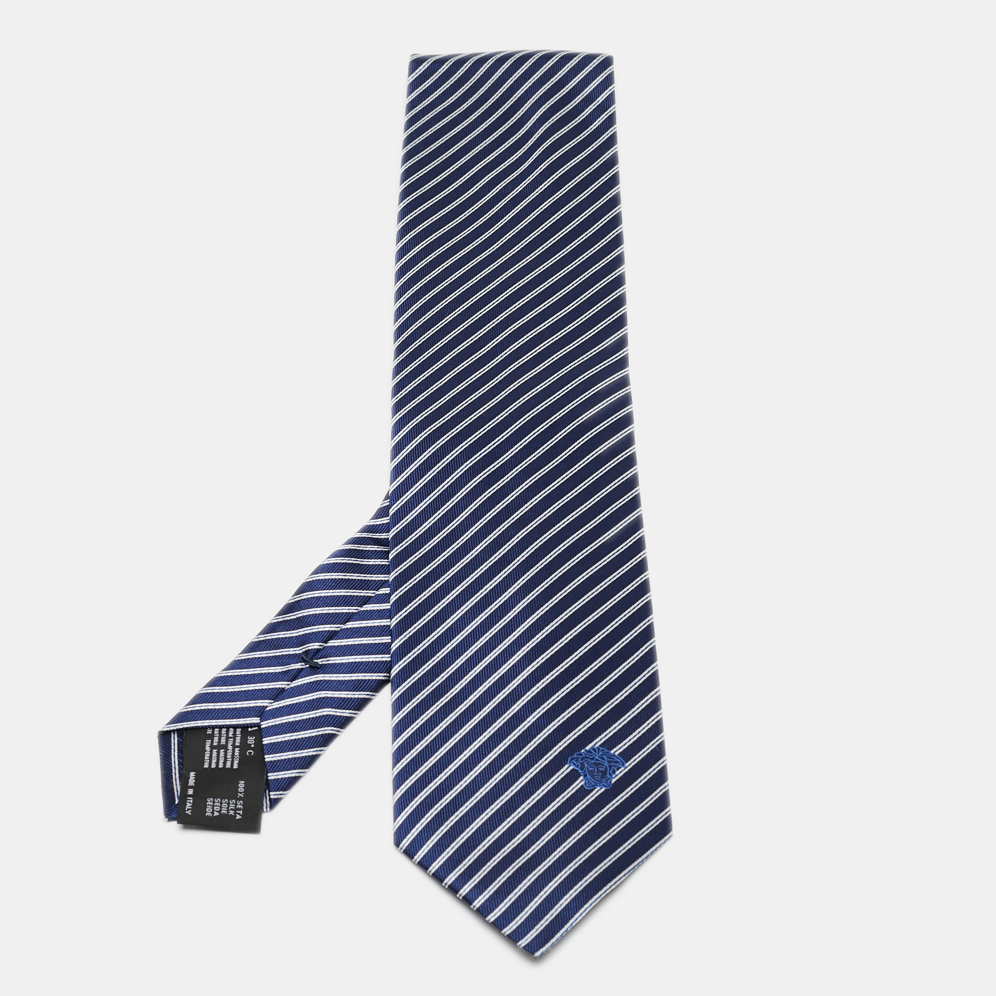 

Versace Dark Blue Contrast Diagonal Striped Silk Tie