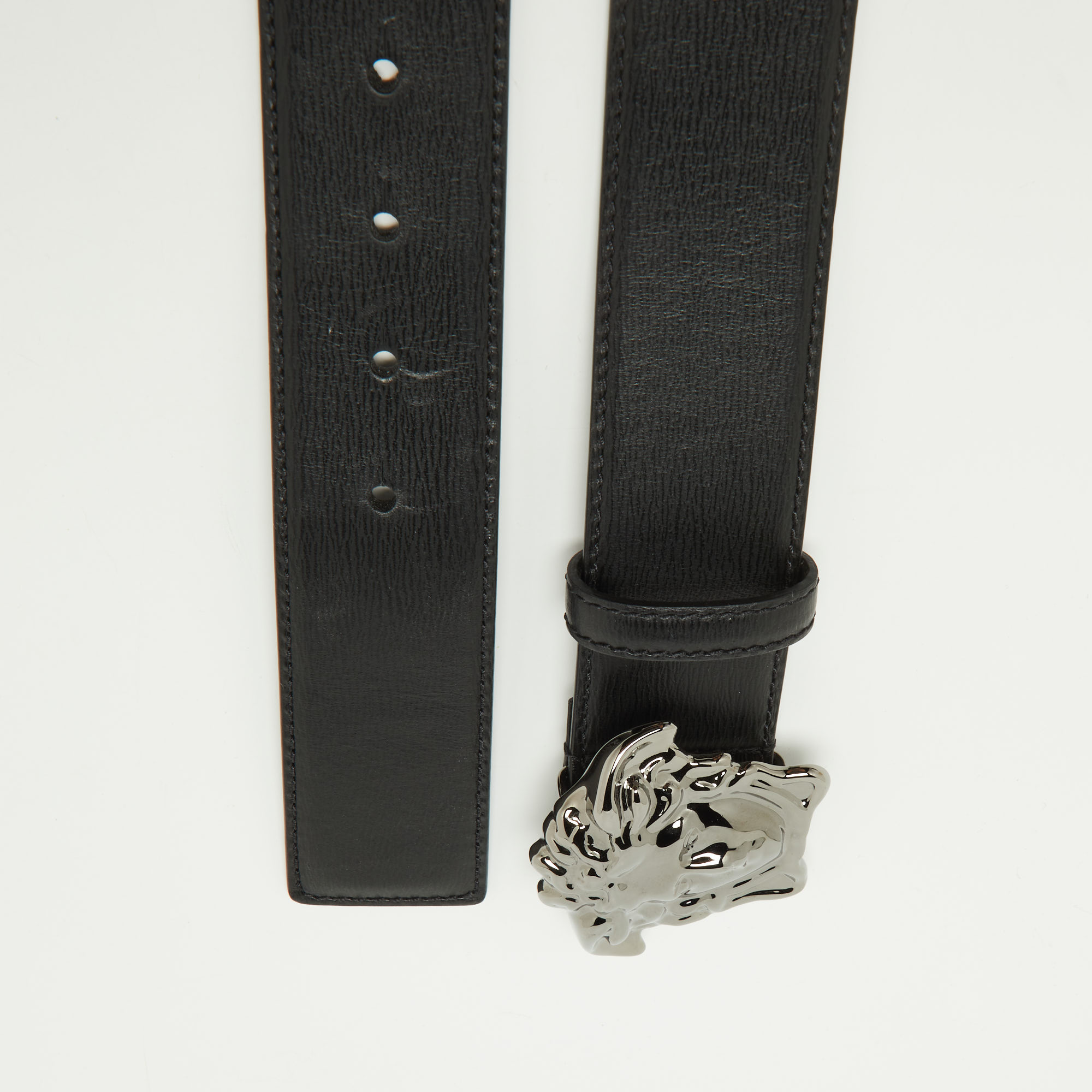 

Versace Black Leather Medussa Head Buckle Belt