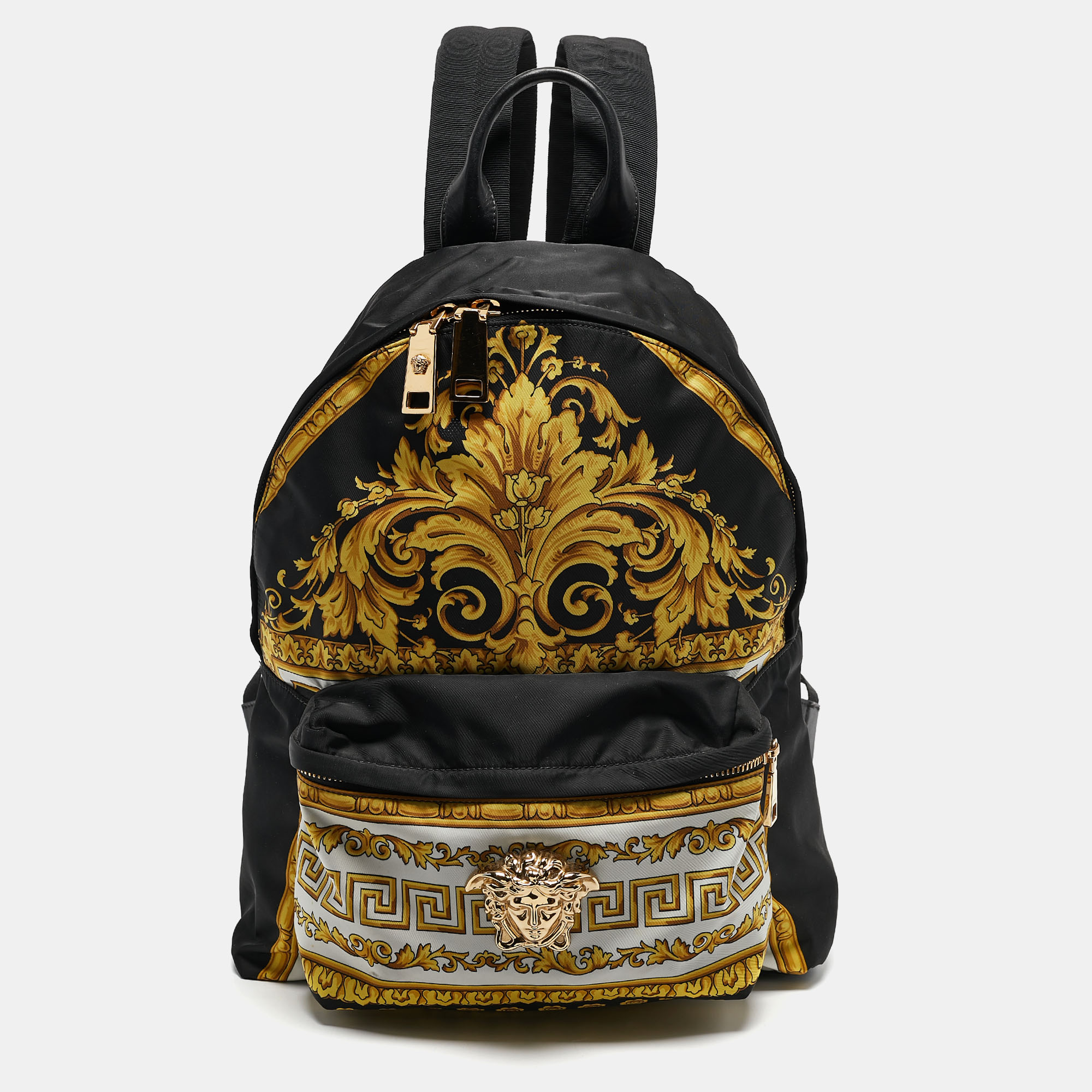 

Versace Black/Yellow Baroque Nylon and Leather Medusa Backpack