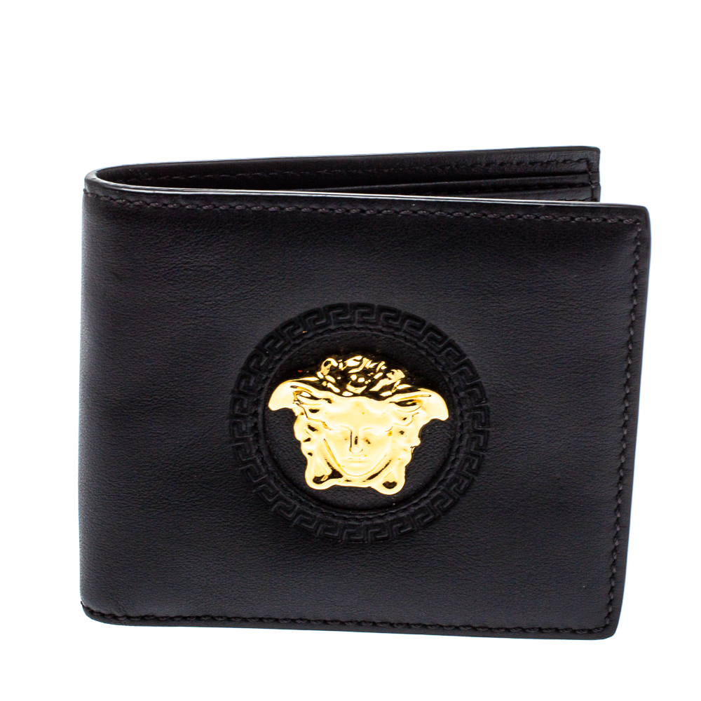 Pre-owned Versace Black Leather Medusa Bifold Wallet