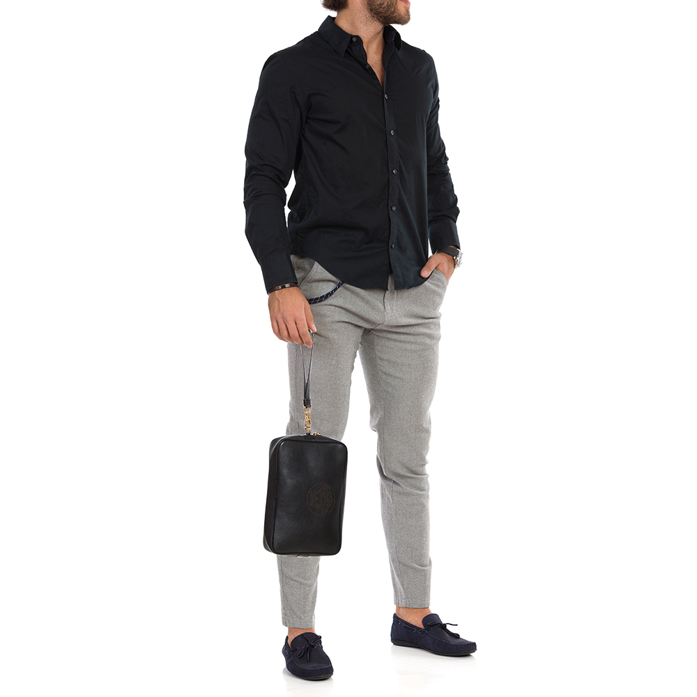

Versace Black Leather Perforated Medusa Wristlet Clutch