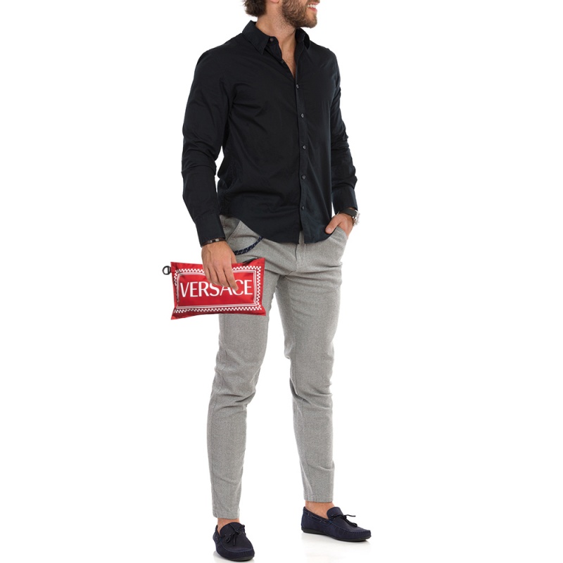 

Versace Red/Black Logo Nylon Slim Pouch