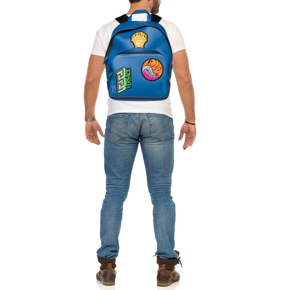 

Versace Blue Leather Patchwork Backpack