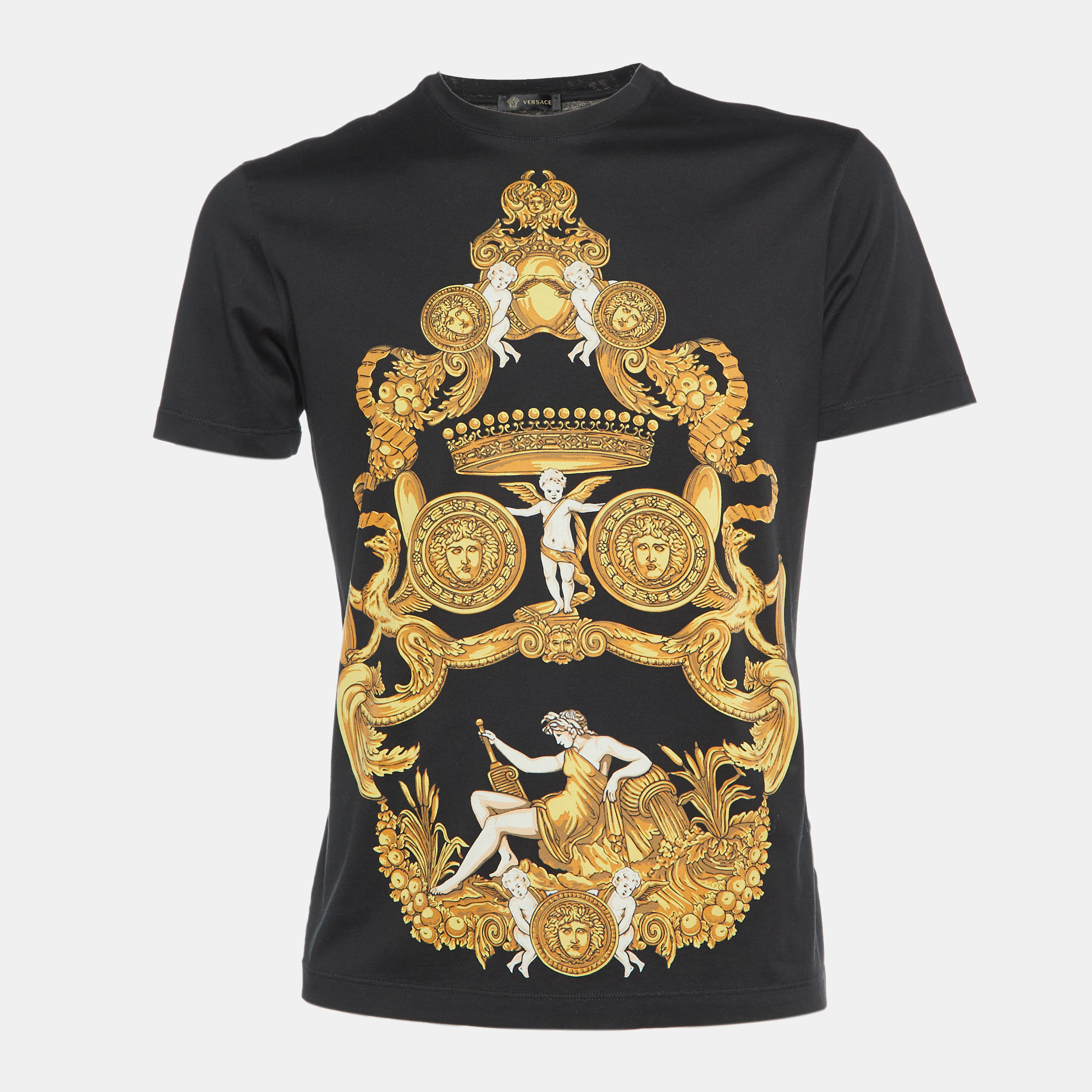 

Versace Black Baroque Print Cotton Crew Neck T-Shirt M