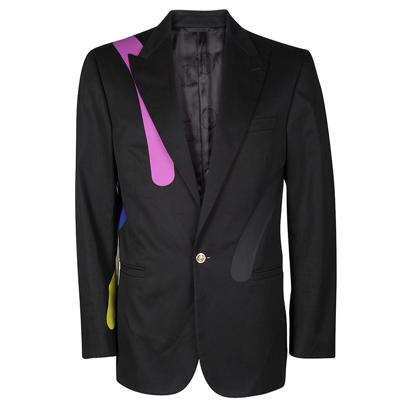 Versace Black Cotton Paint Stripe Detail Tailor Made Blazer XXL