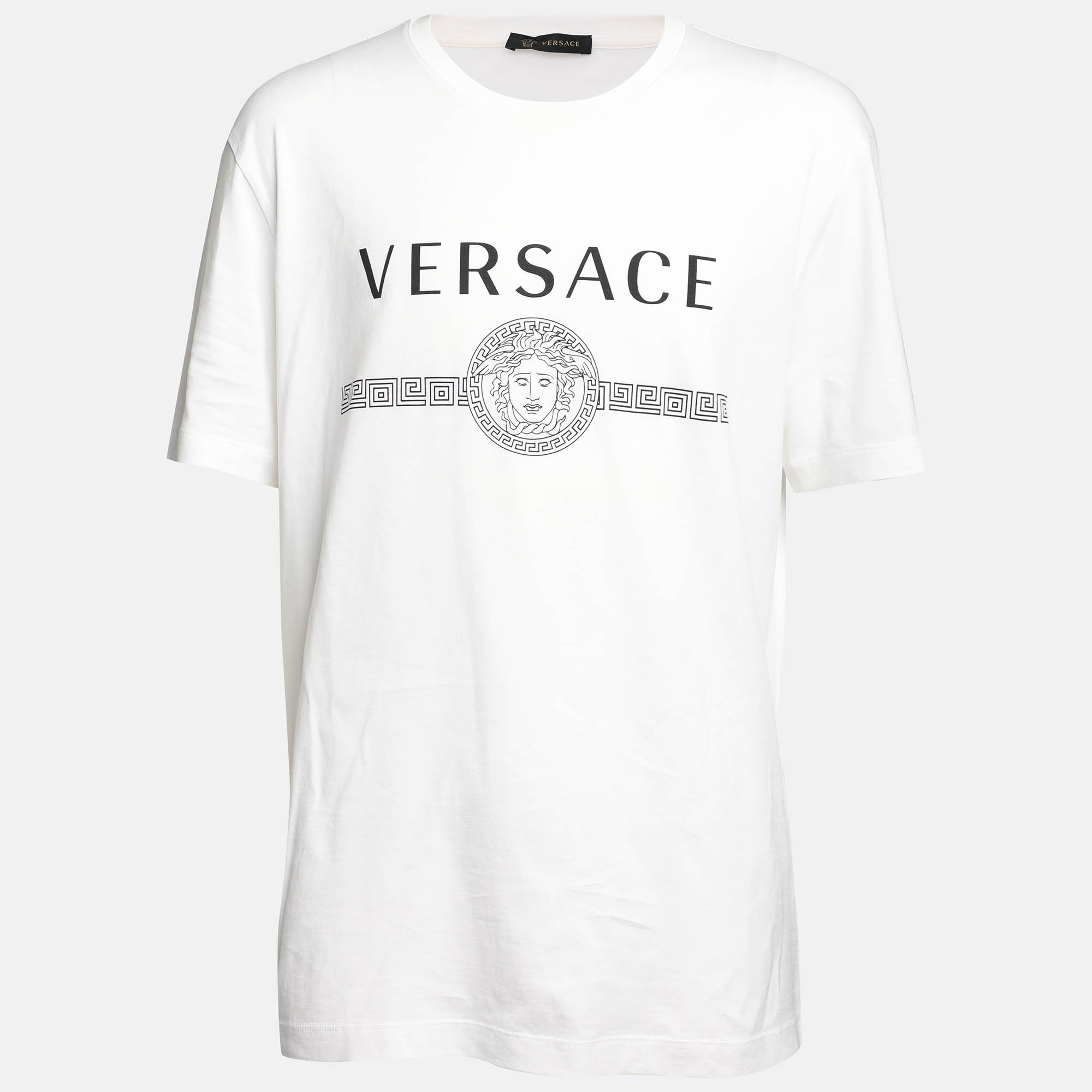 Pre-owned Versace White Cotton Logo Print Crew Neck T-shirt 2xl