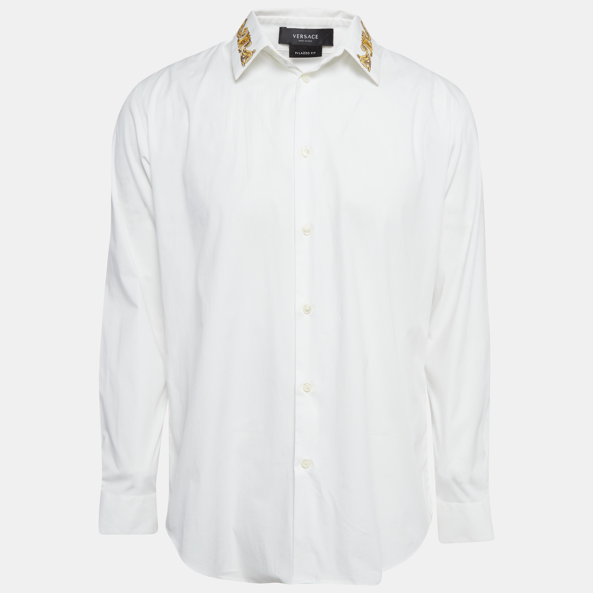 

Versace White Baroque Embroidered Collar White Shirt L