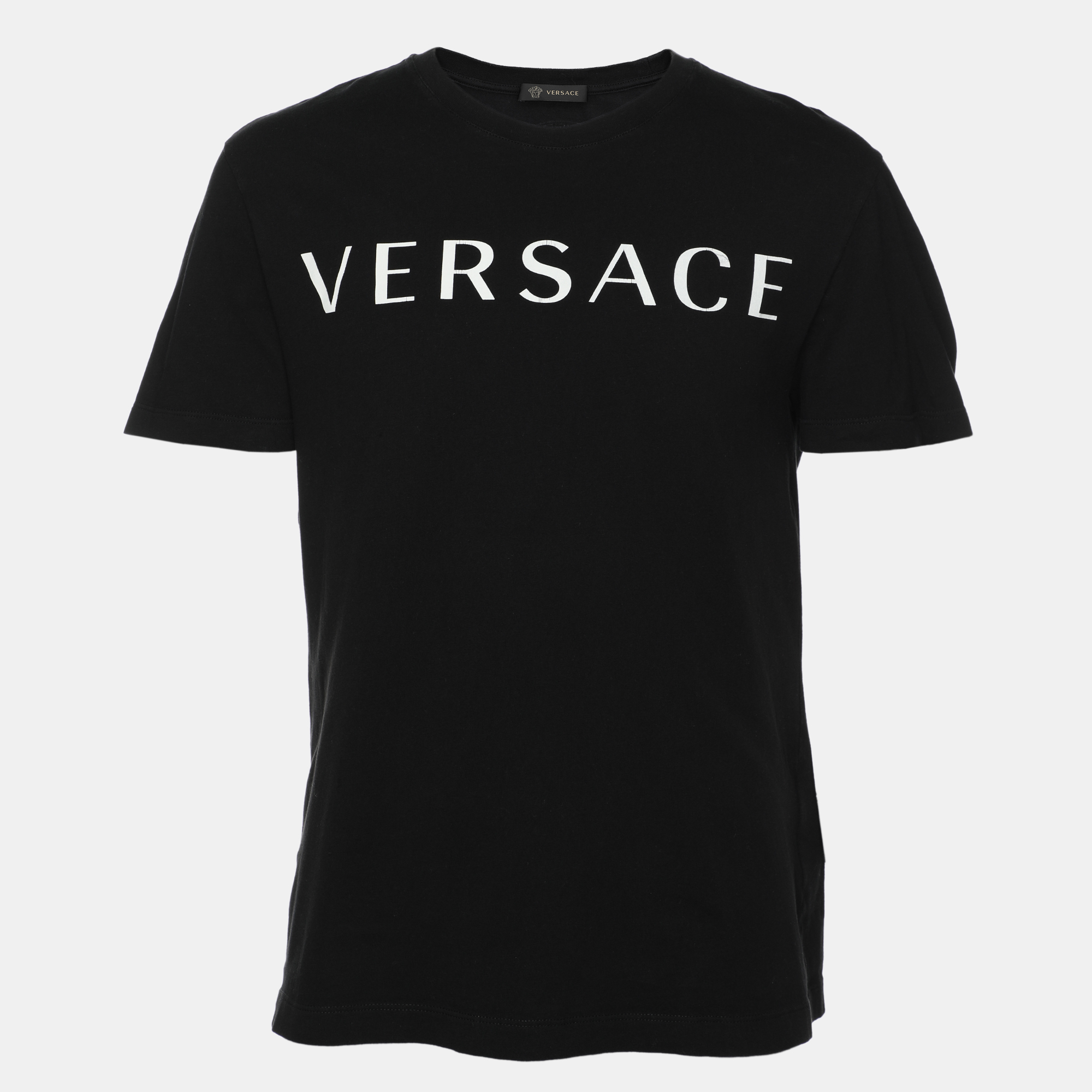 Pre-owned Versace Black Cotton Logo Printed T-shirt M