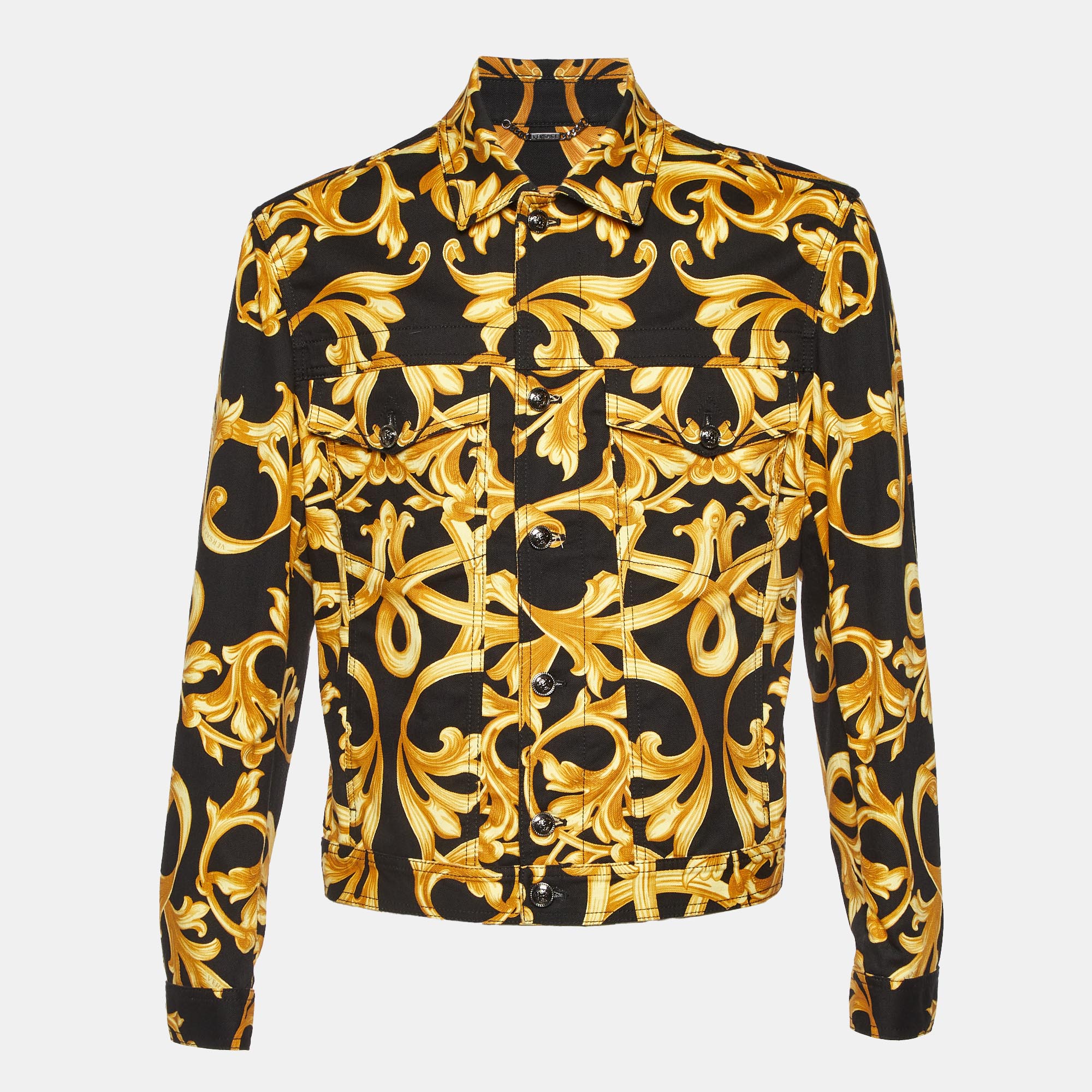 

Versace Black Baroque Print Denim Jacket L