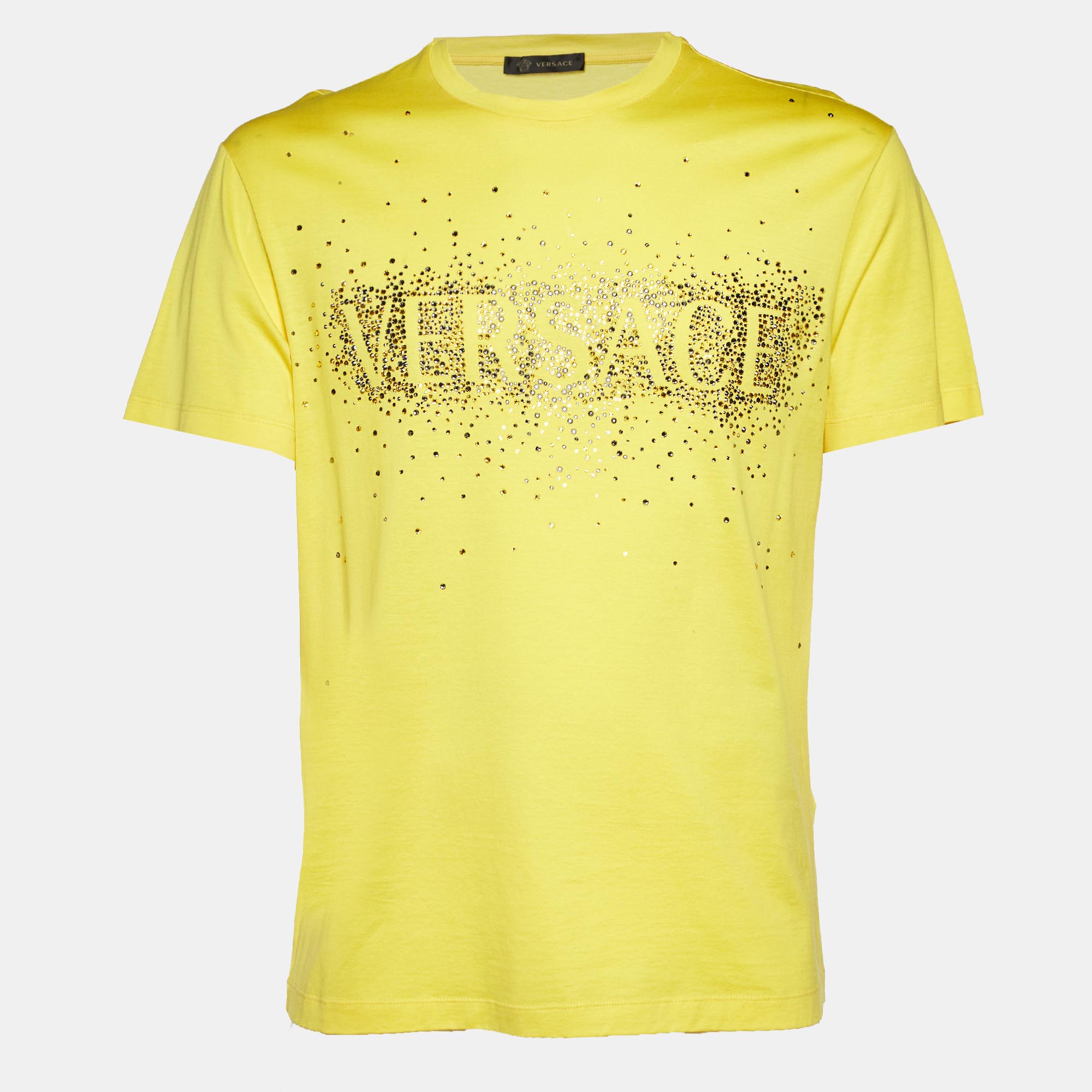 

Versace Yellow Logo Studded Cotton T-Shirt L