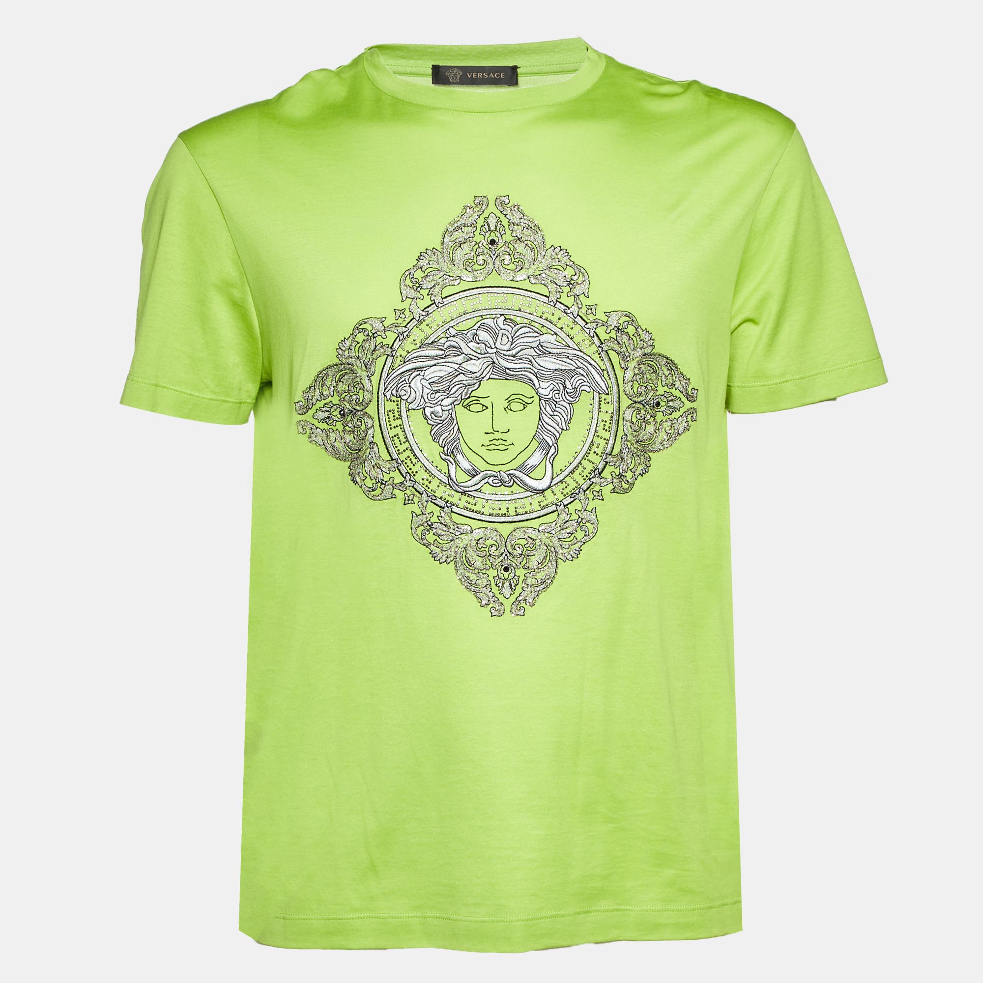 

Versace Green Medusa Embellished Cotton T-Shirt M