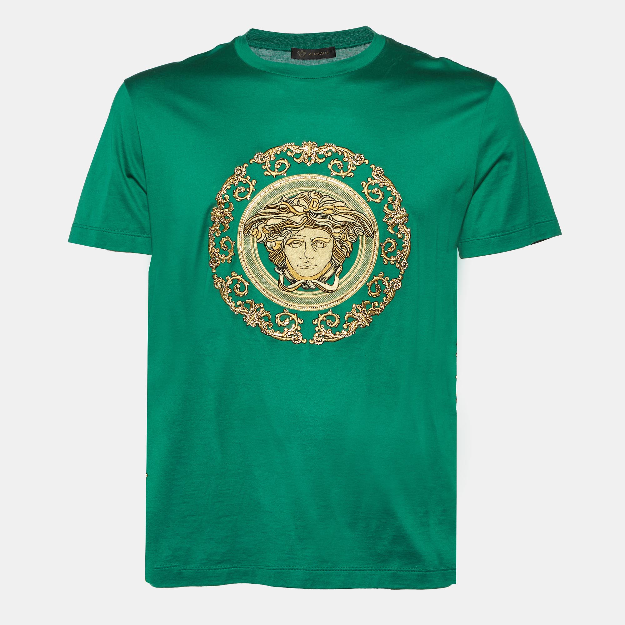 

Versace Green Medusa Embellished Cotton T-Shirt L