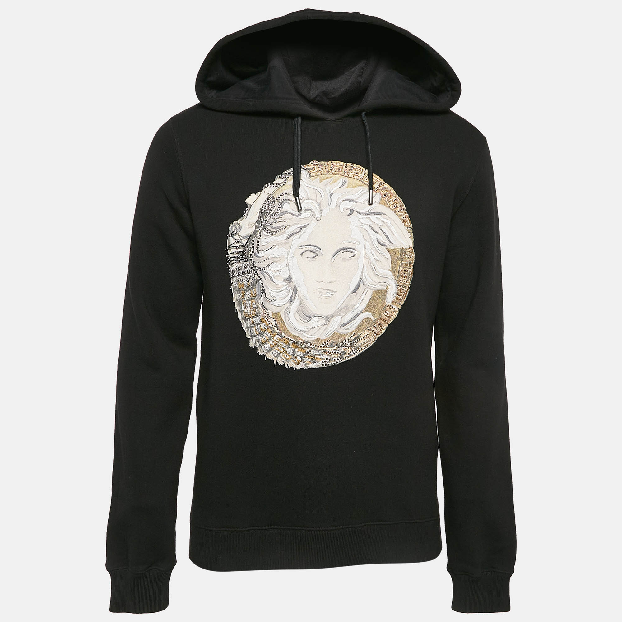 

Versace Black Medusa Embroidered Cotton Knit Hoodie S