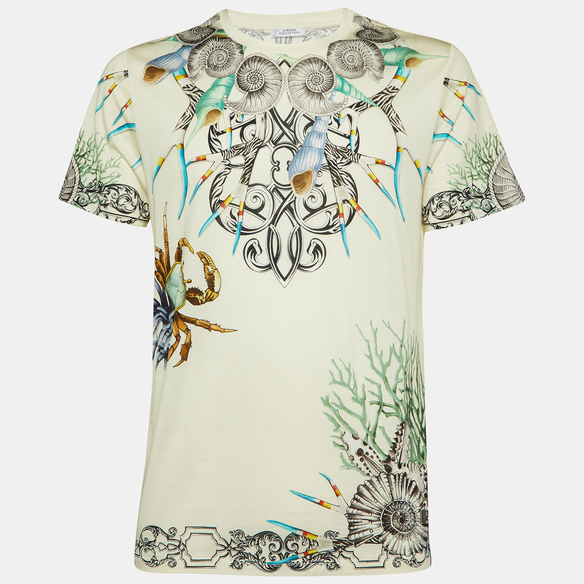 

Versace Cream Marine Print Cotton Crew Neck T-Shirt XL