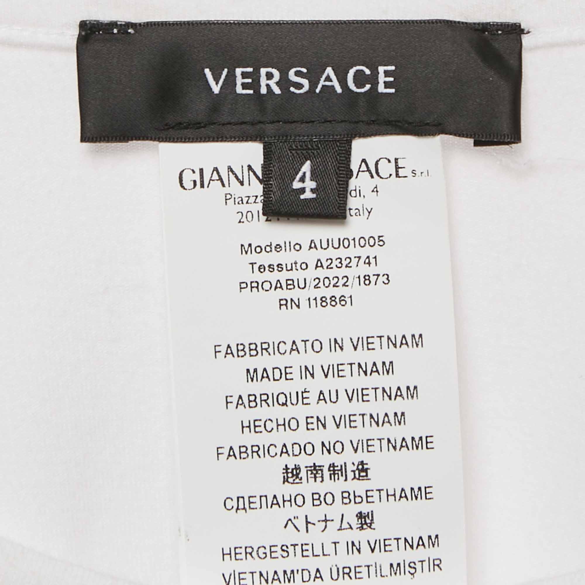 Versace White Logo Print Cotton Round Neck T-Shirt M 