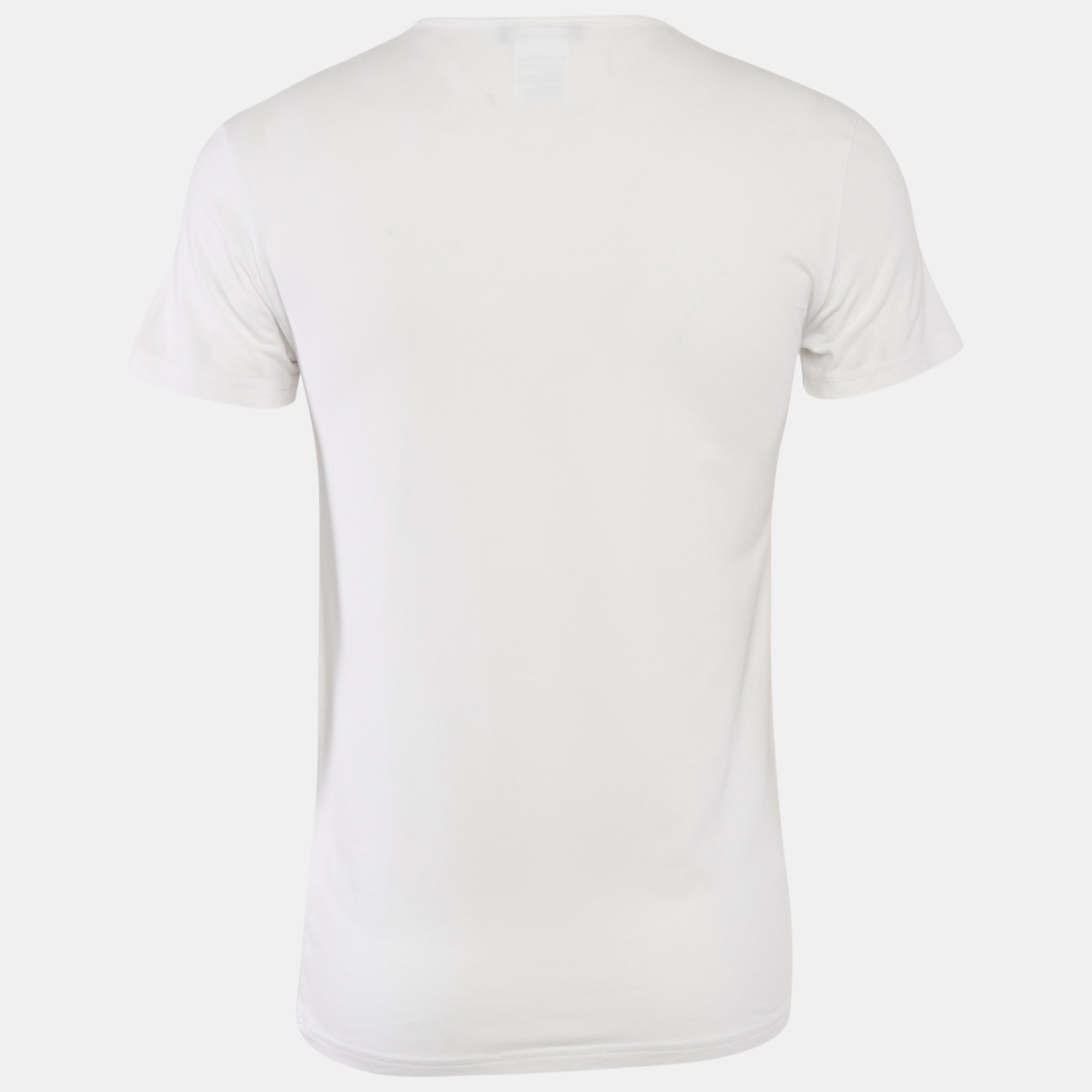 Versace White Logo Print Cotton Round Neck T-Shirt M 