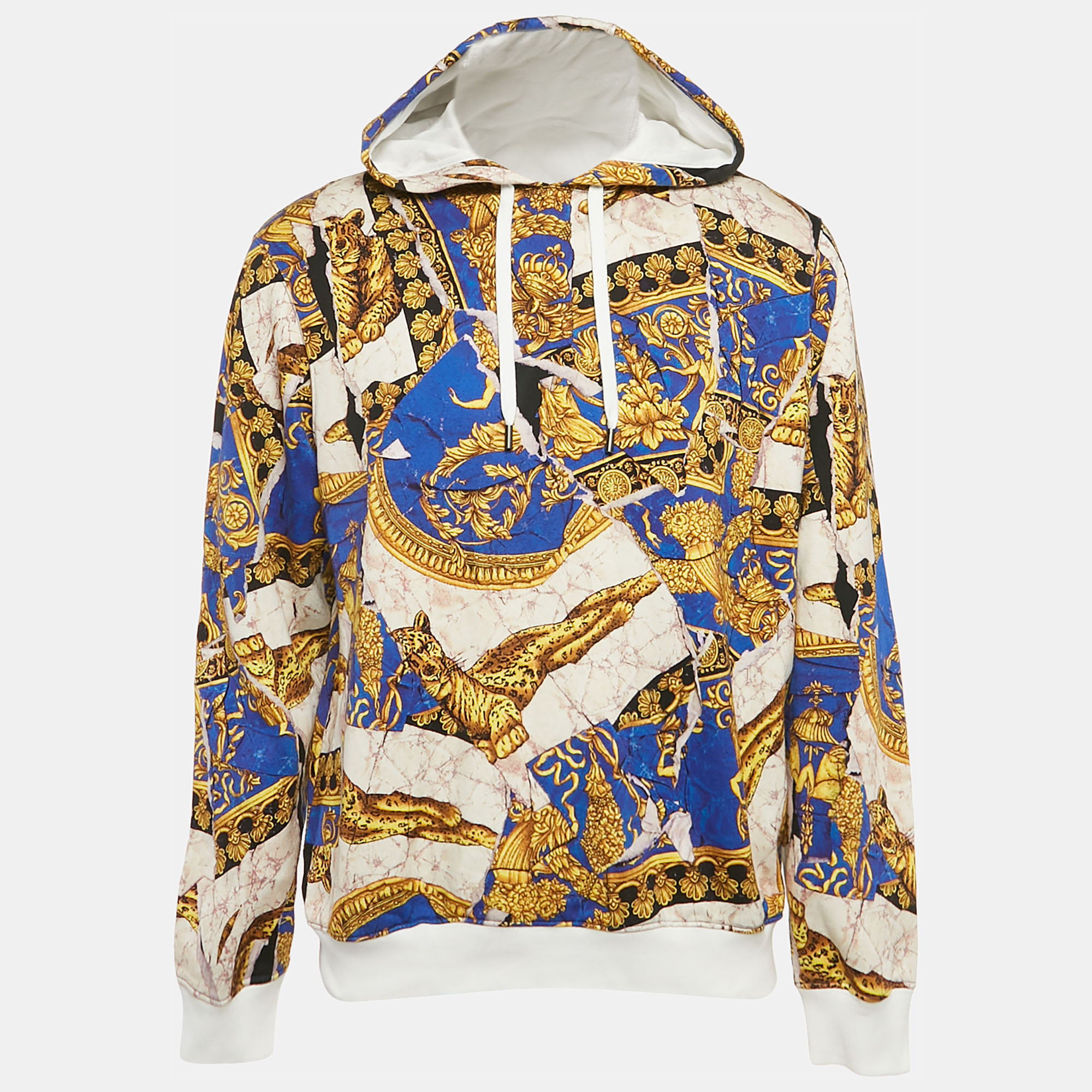 

Versace Blue Baroque Print Cotton Knit Hoodie XL