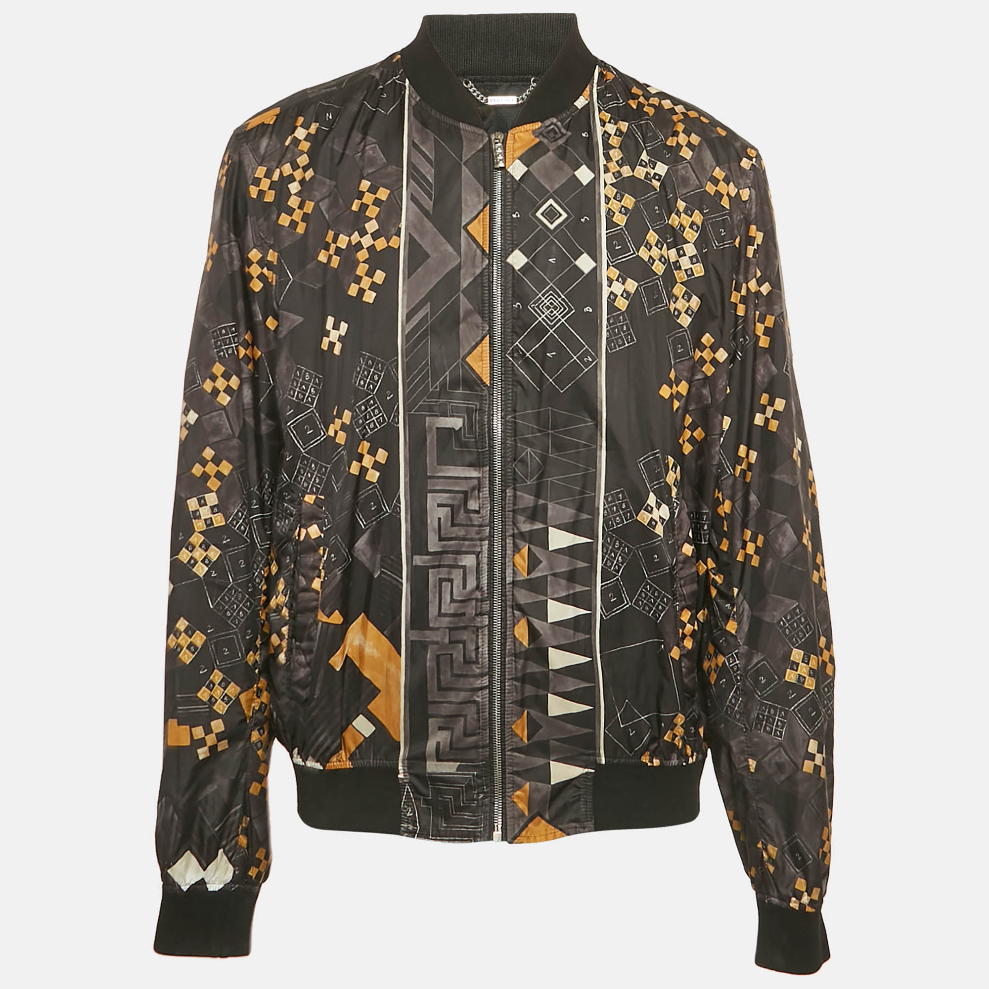 

Versace Black Graphic Print Zip-Up Bomber Jacket XXXL