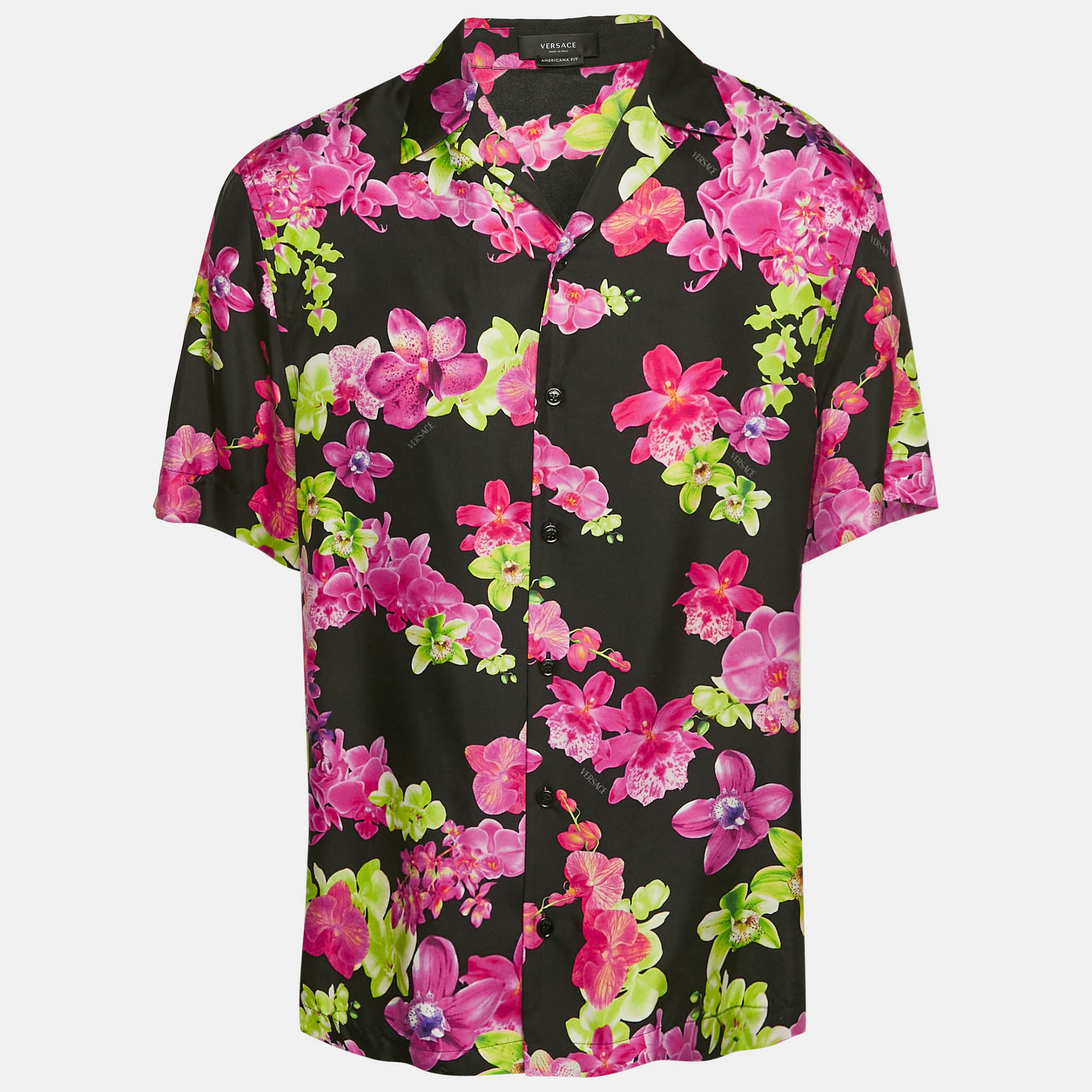 

Versace Black/Pink Floral Print Silk American Fit Shirt L