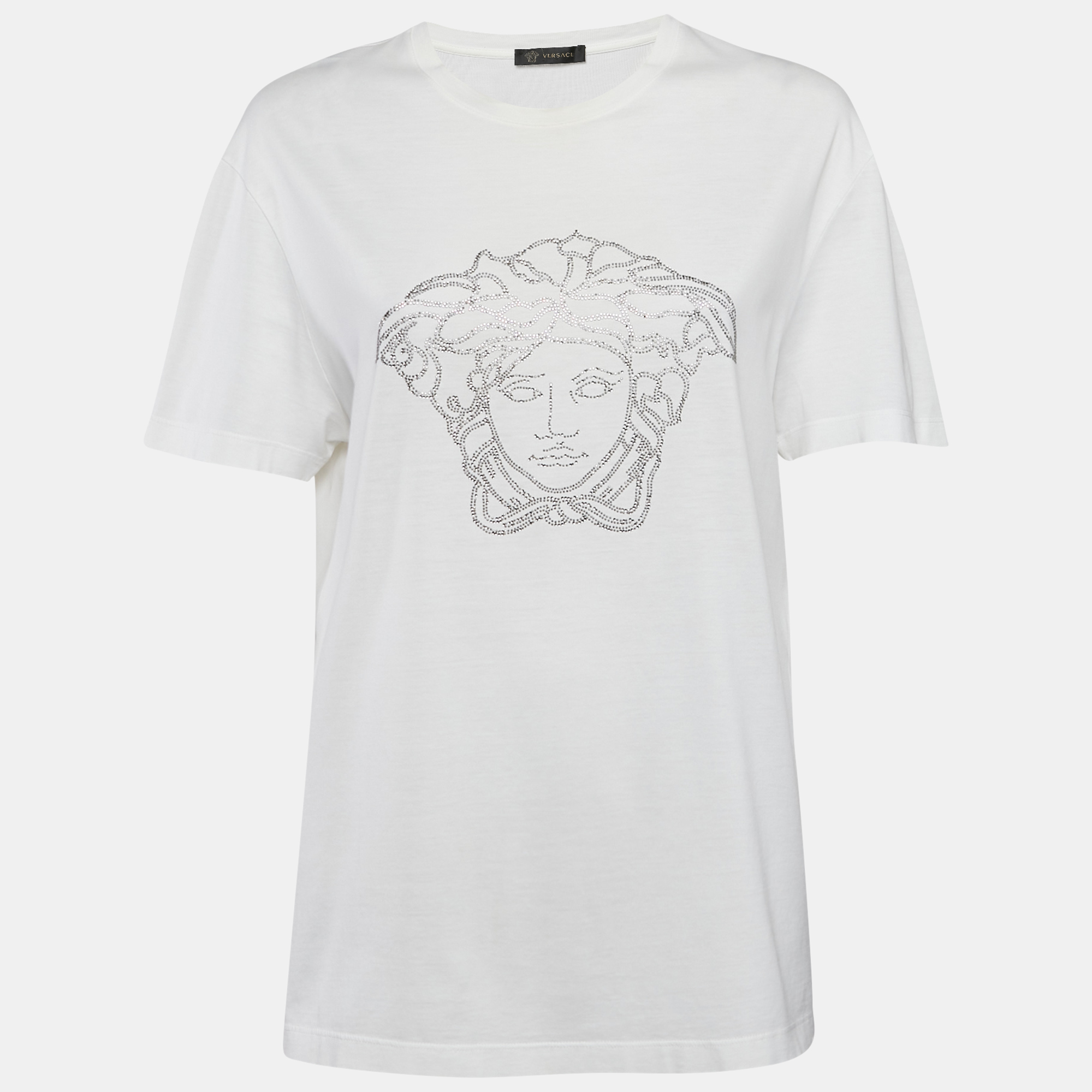 

Versace Whte Medusa Embellished Jersey Crewneck T-Shirt, White
