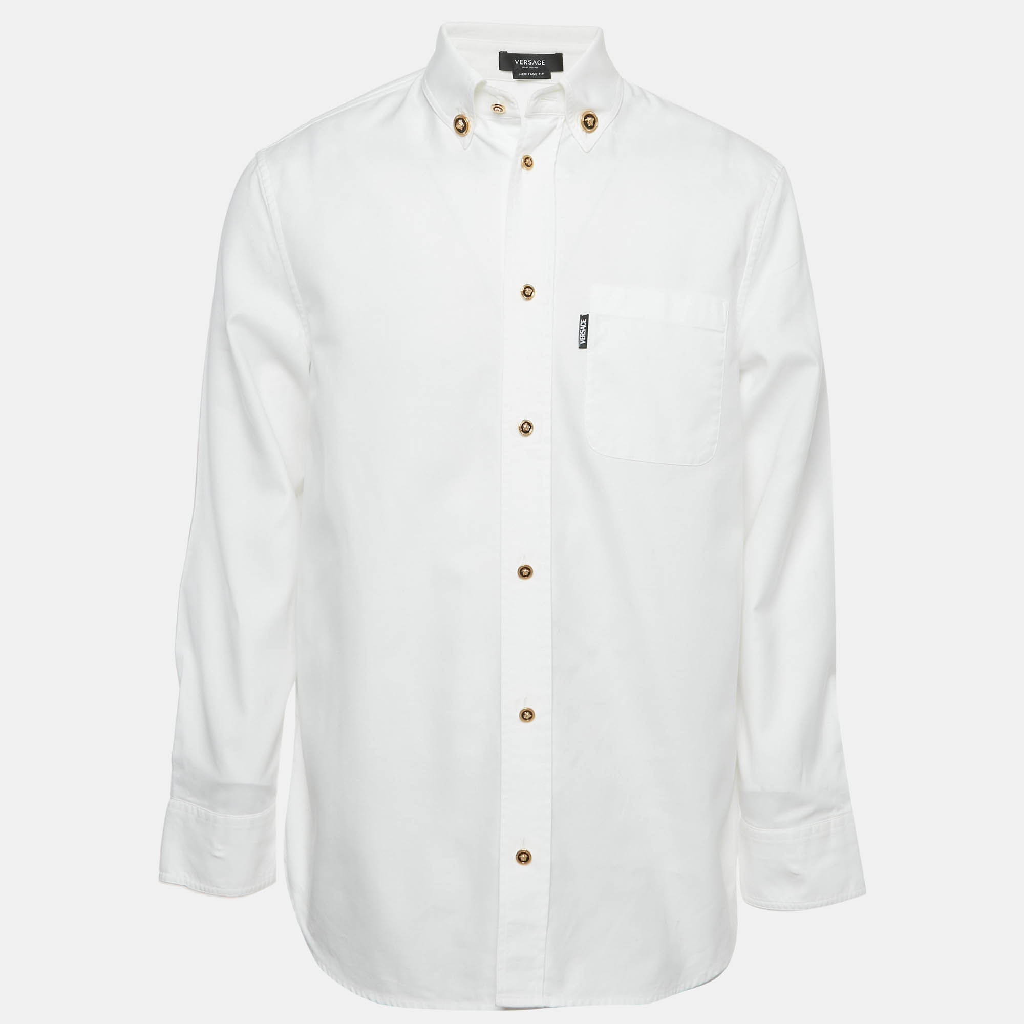

Versace White Cotton Medusa Detail Button Heritage Fit Shirt S