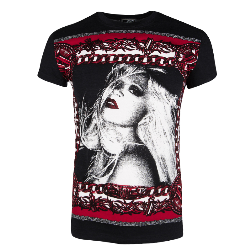 Gianni Versace Black Donatella Print Crew Neck T-Shirt M