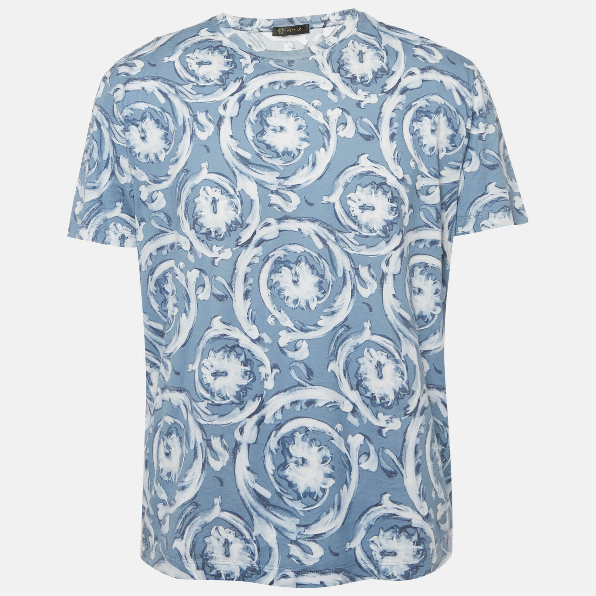 

Versace Blue Barocco Print Cotton Crewneck T-Shirt L