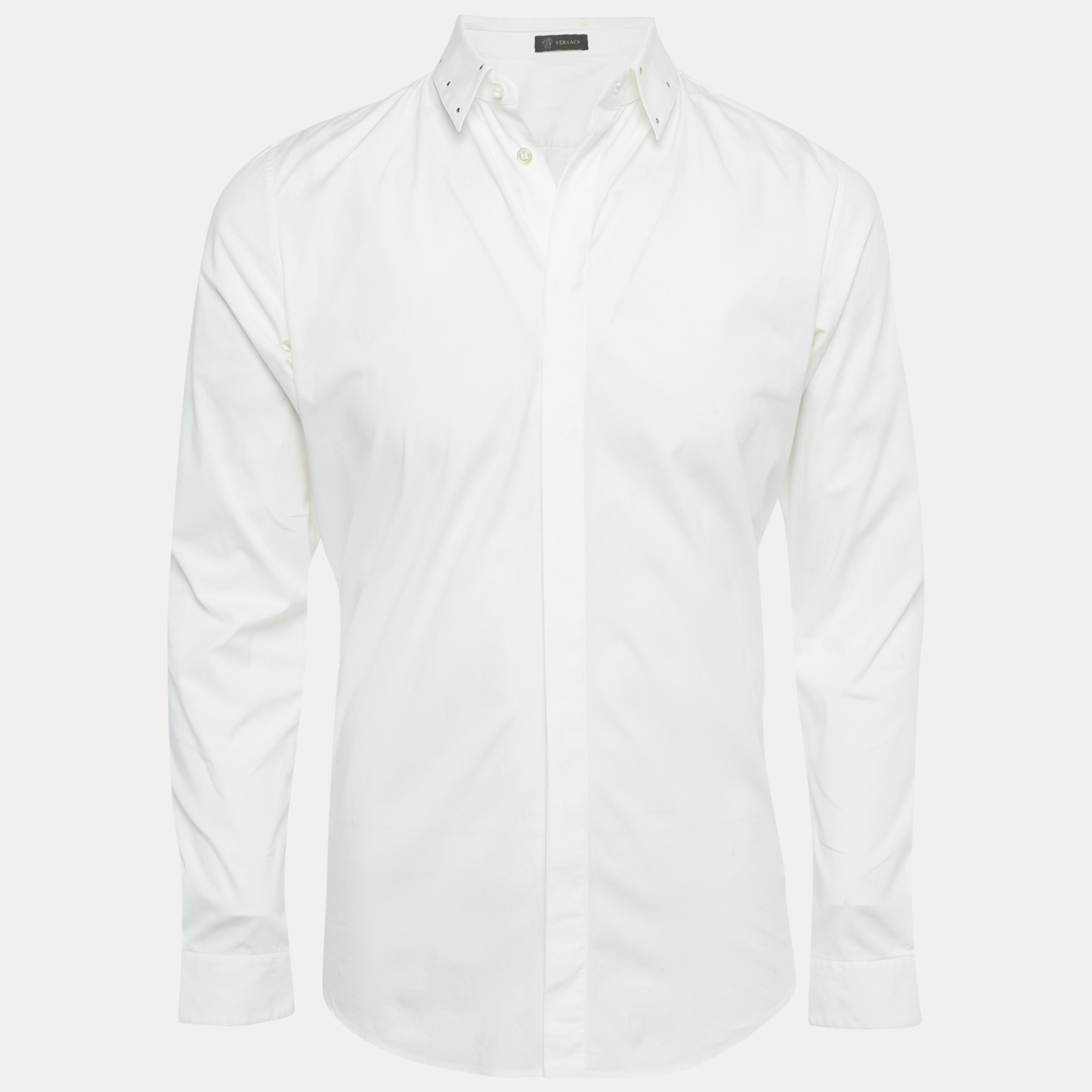 Pre-owned Versace White Cotton Studded Collar Shirt M