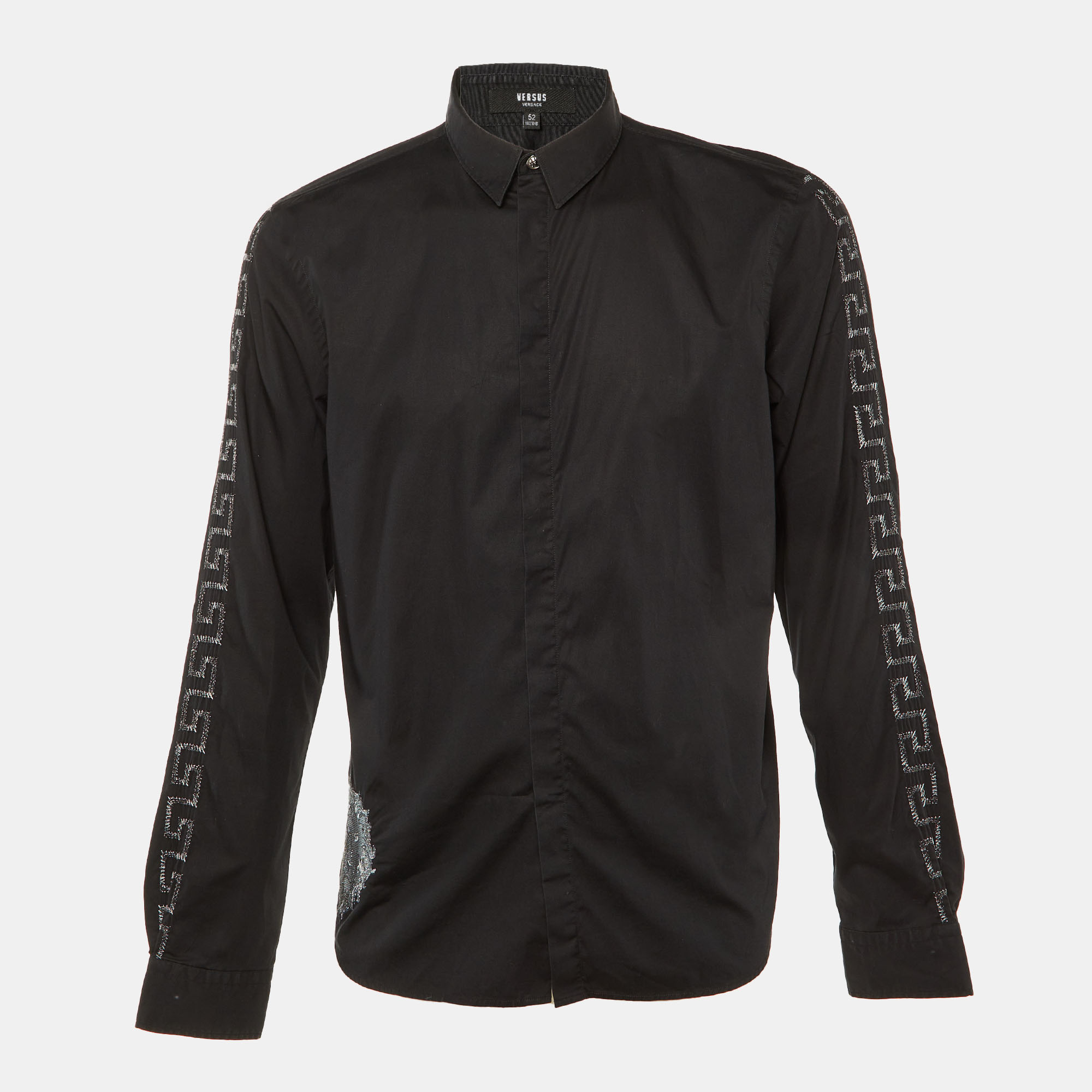 

Versus Versace Black Cotton Lion Greca Embroidered Long Sleeve Shirt XL