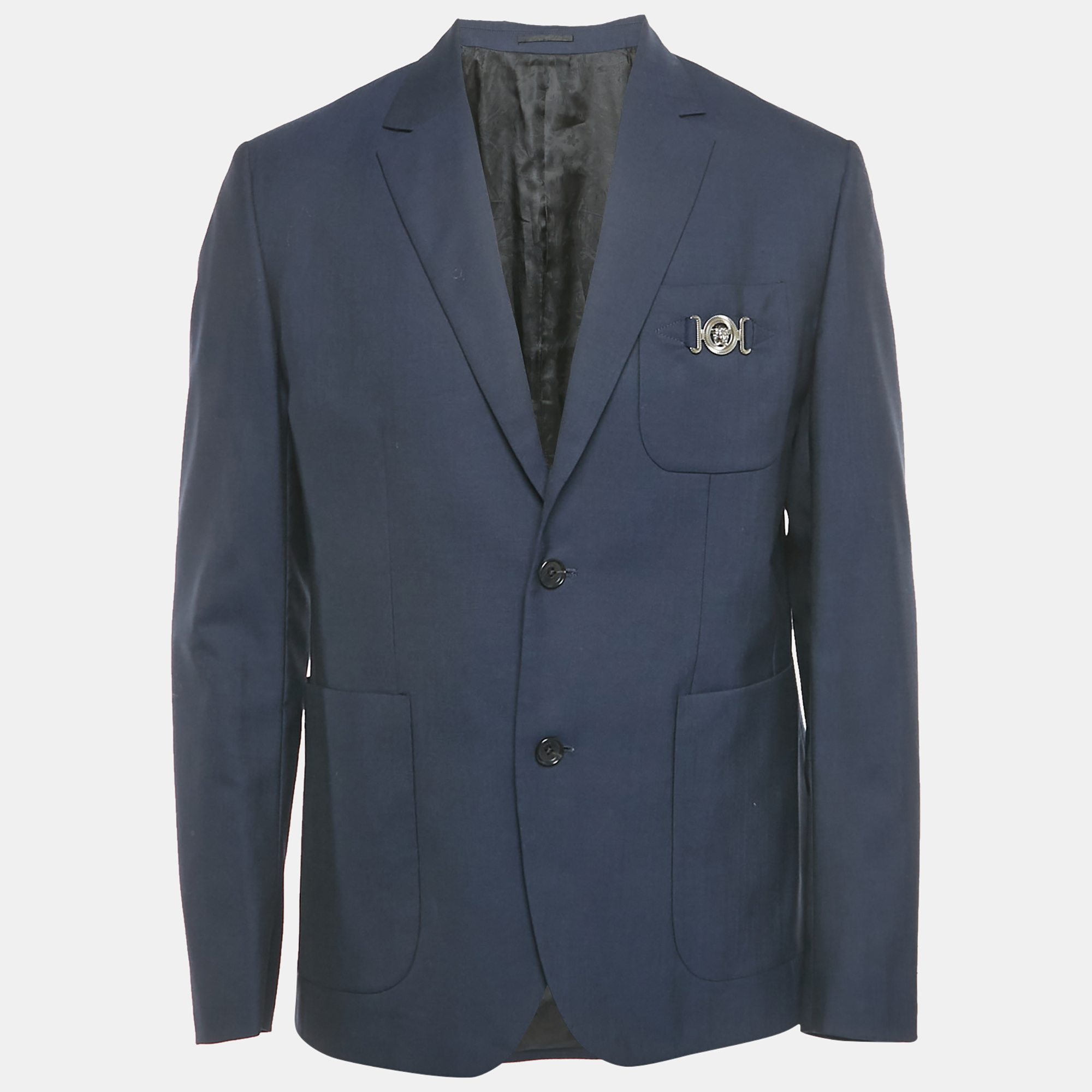 

Versace Blue Wool Medusa Pocket Detail Blazer L