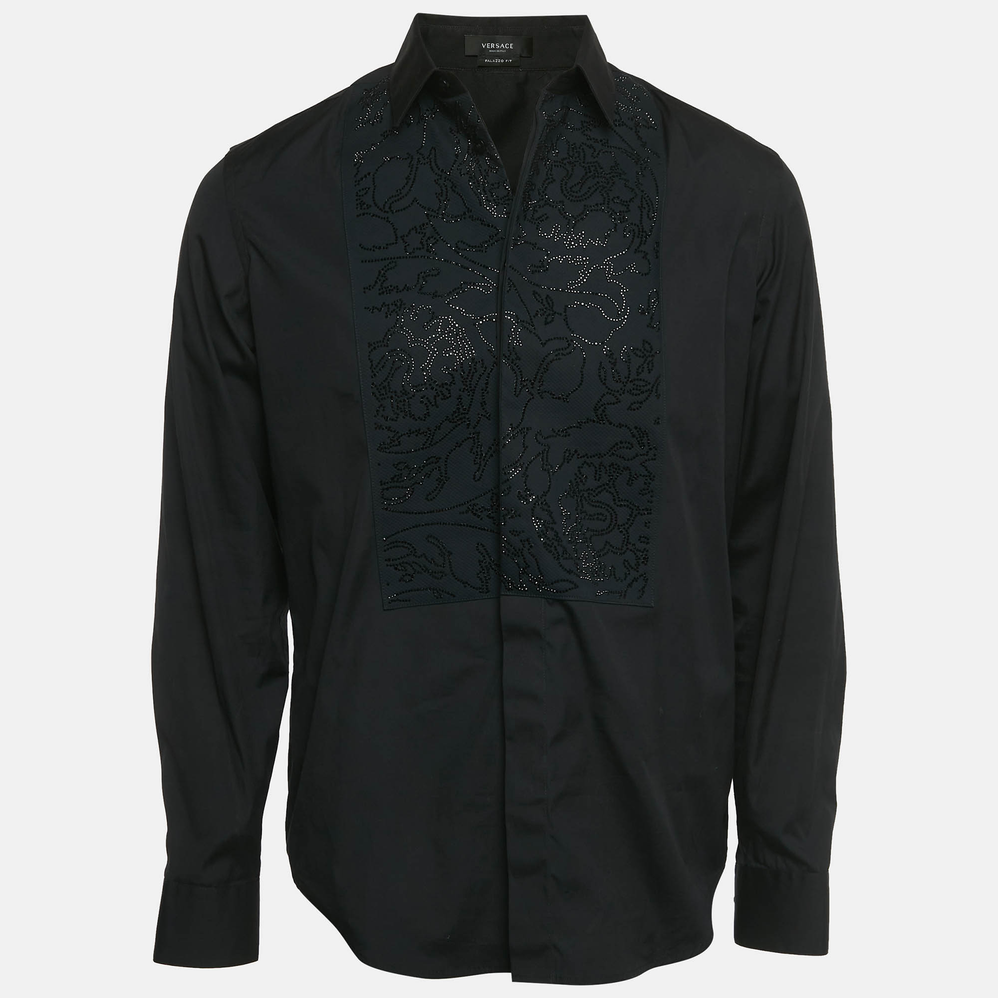 

Versace Black Rhinestone Cotton Palazzo Fit Tuxedo Shirt M