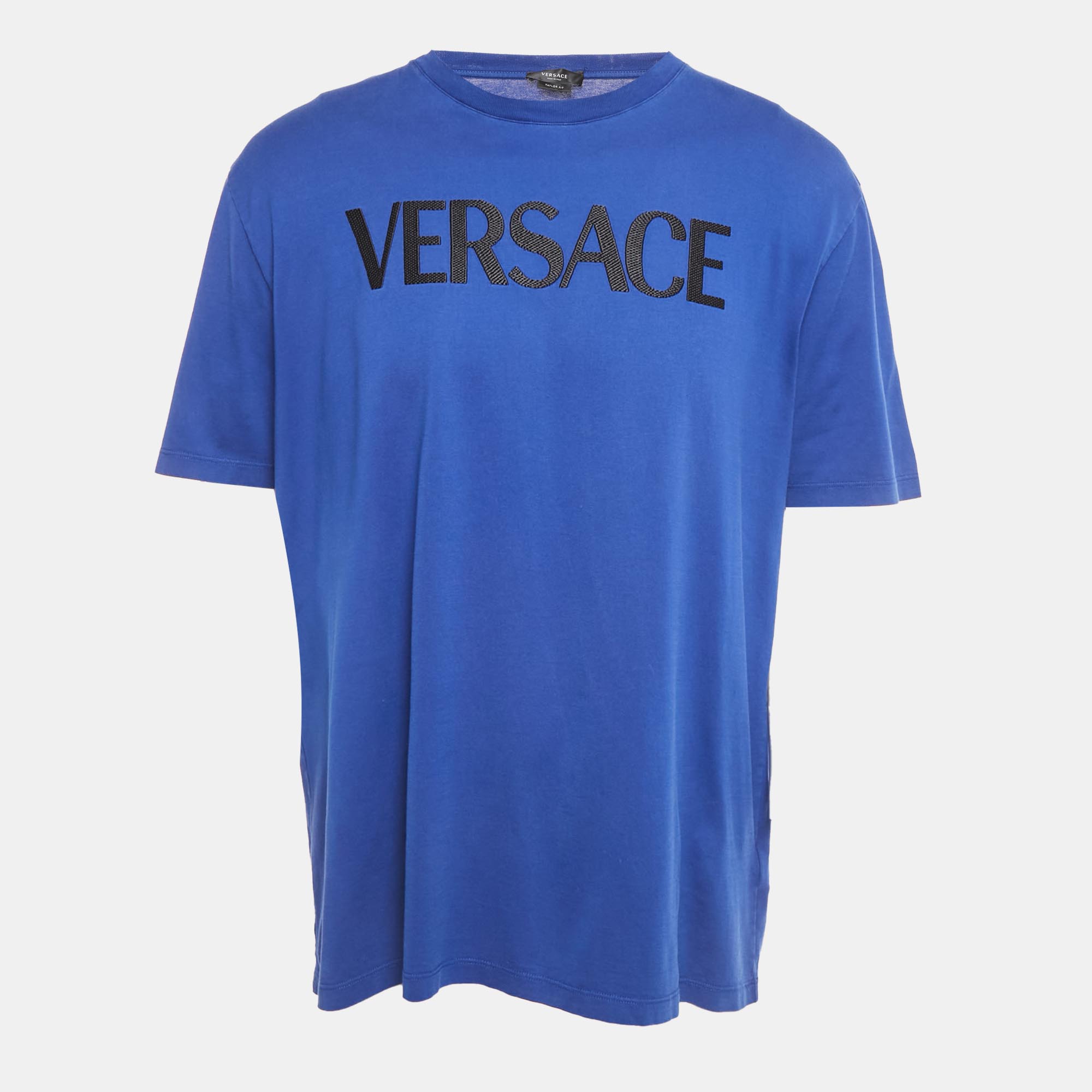 

Versace Blue Logo Embroidered Cotton Crew Neck T-Shirt